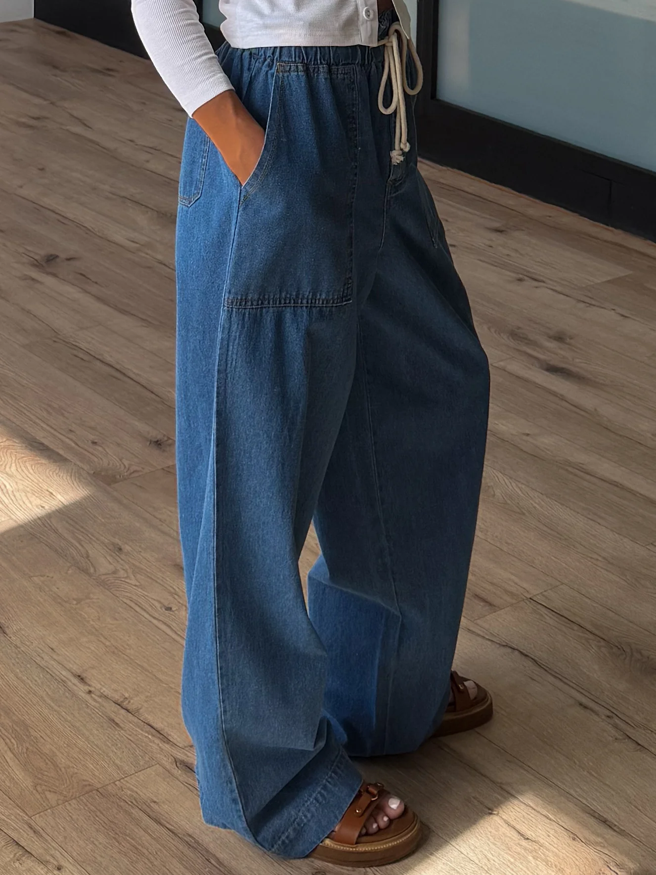 Liv Wide-Leg Drawstring Pants | Medium Wash - Image 3