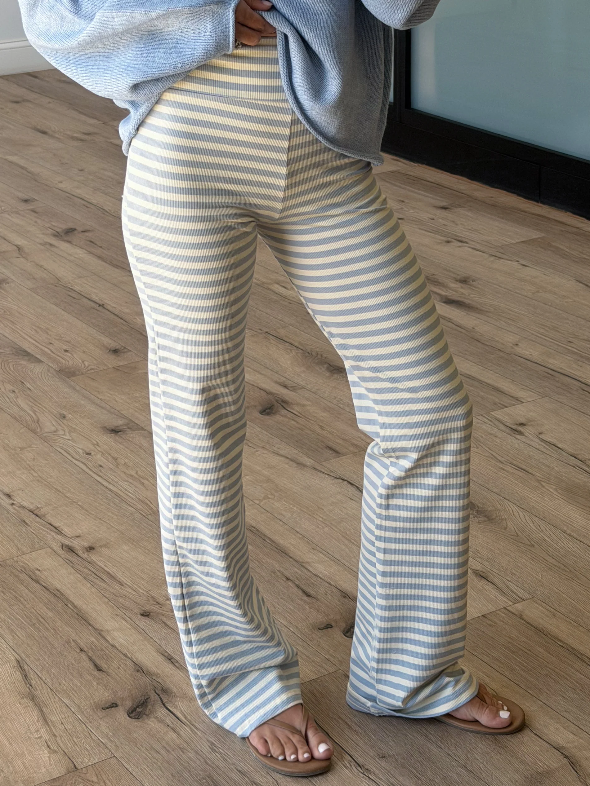 Miah Ribbed Knit Flare Pants | Pale Blue - Image 2