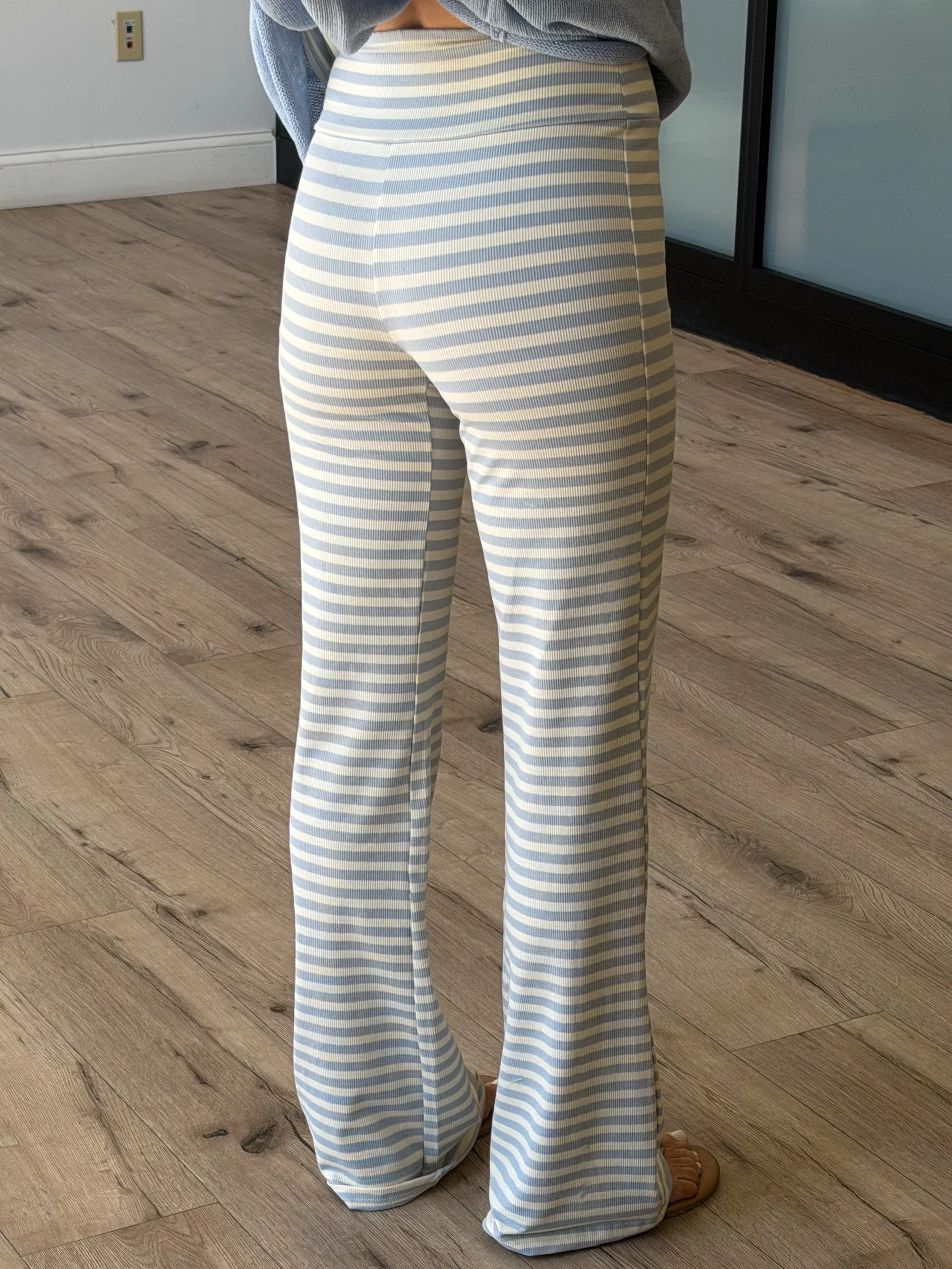 Miah Ribbed Knit Flare Pants | Pale Blue - Image 3