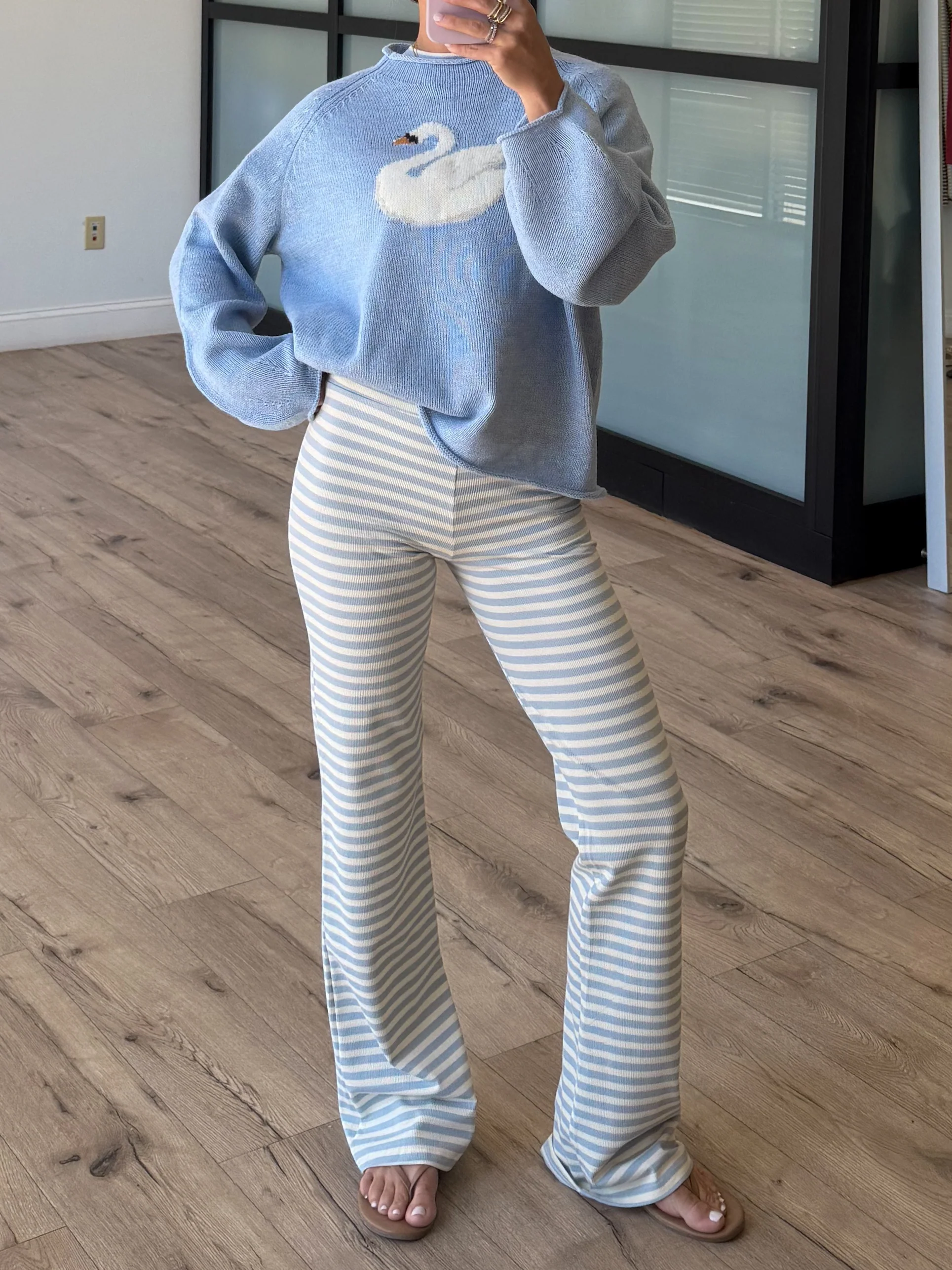Miah Ribbed Knit Flare Pants | Pale Blue - Image 4