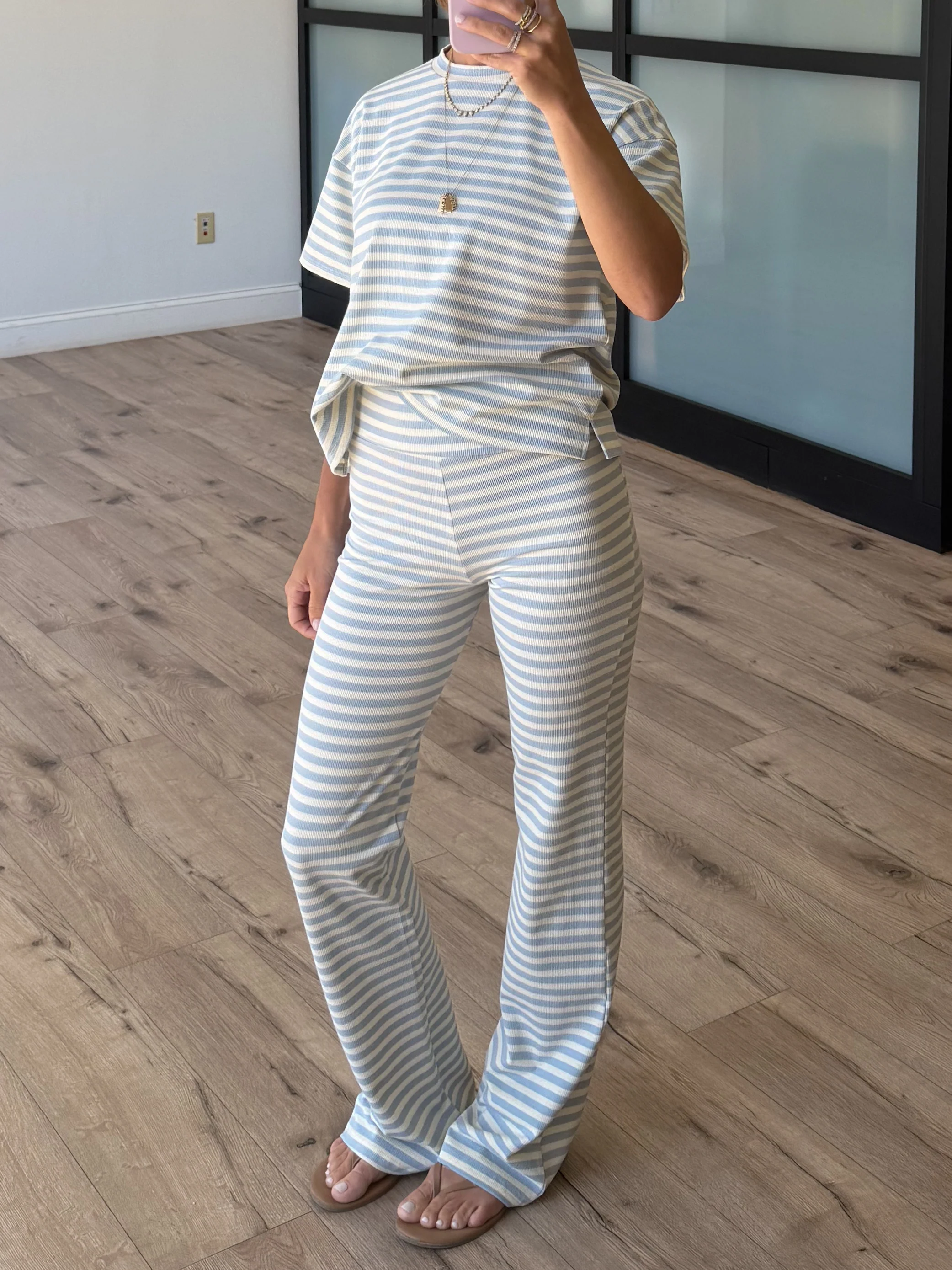 Miah Ribbed Knit Flare Pants | Pale Blue - Image 5