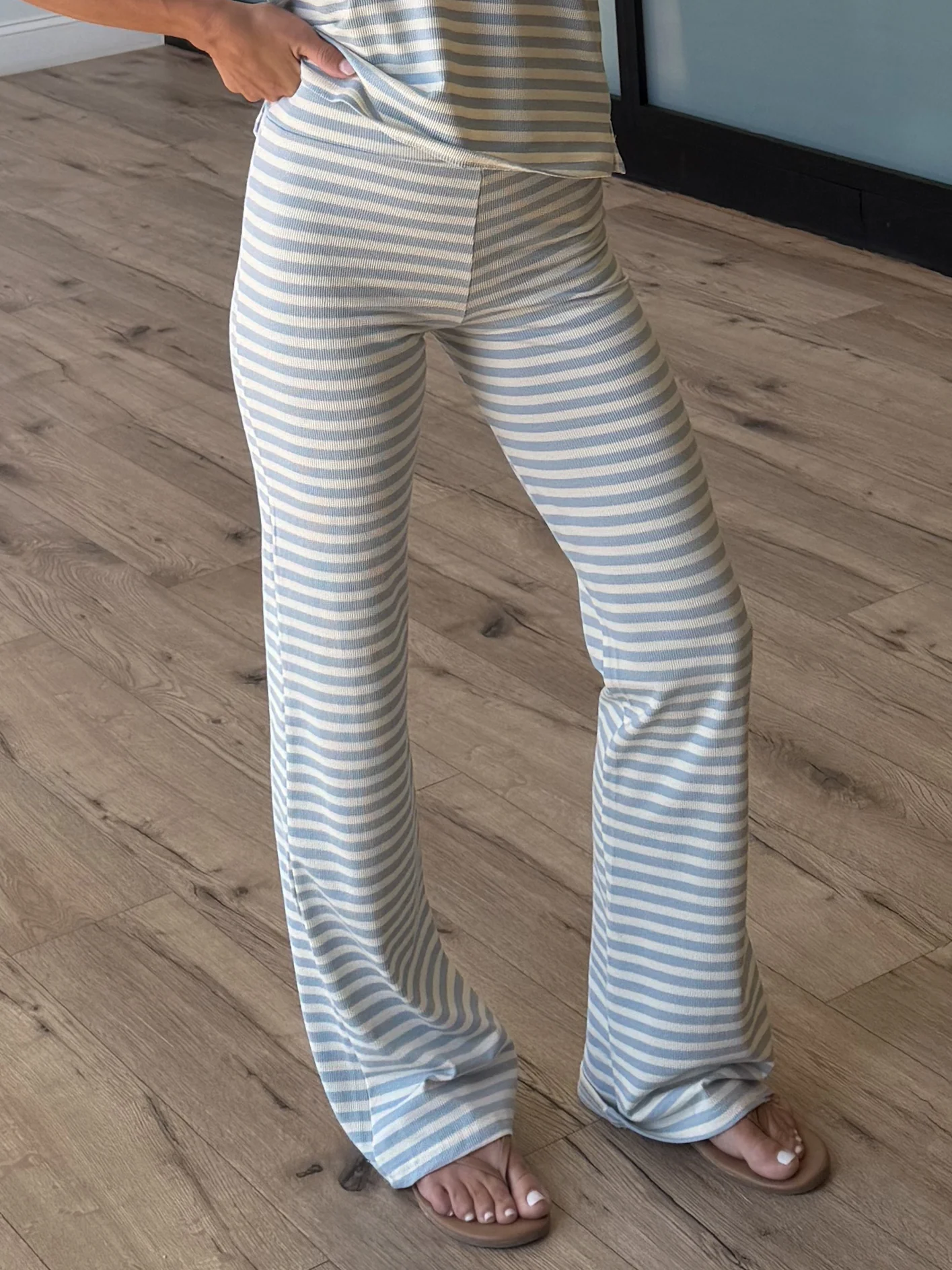Miah Ribbed Knit Flare Pants | Pale Blue - Image 6