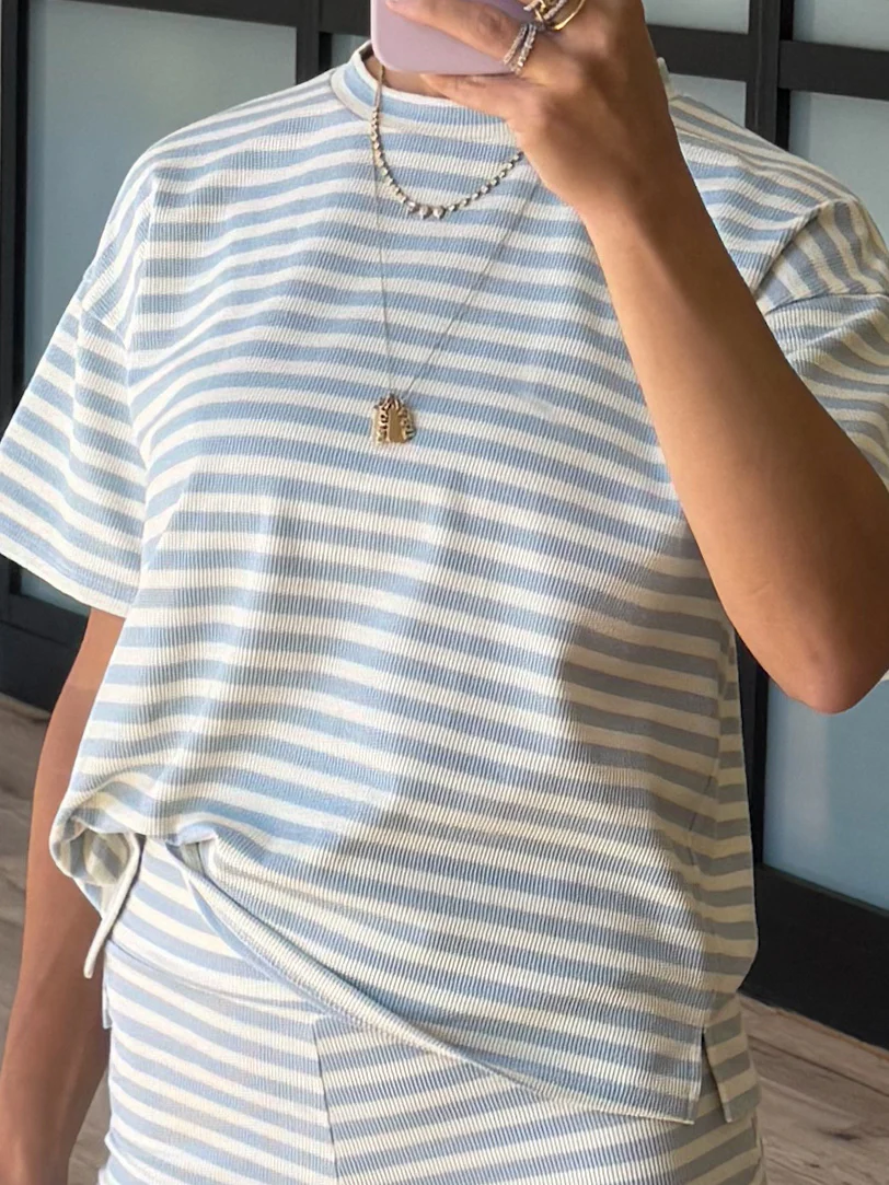 Miah Ribbed Knit Tee | Pale Blue - Image 2