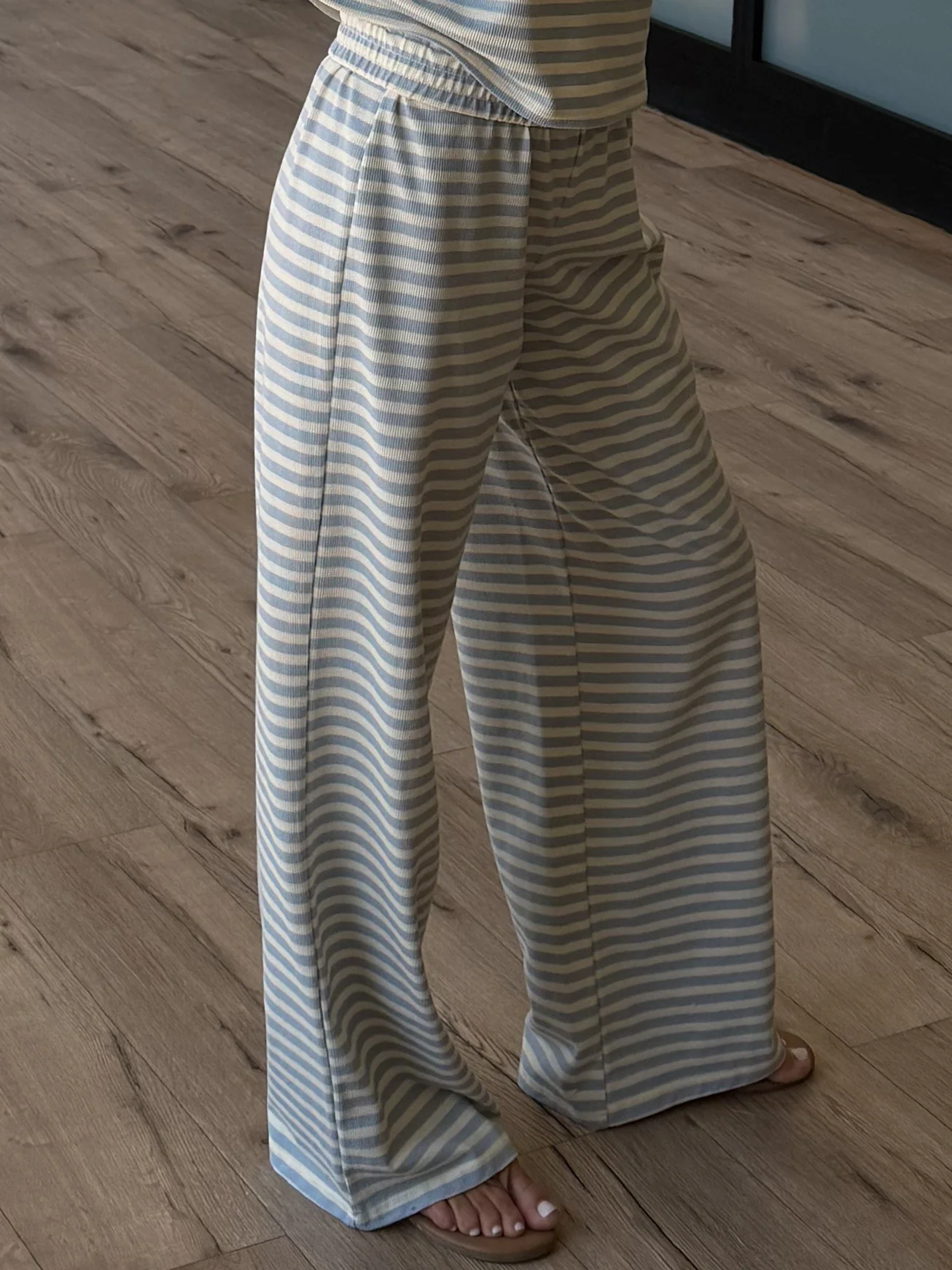 Miah Ribbed Knit Wide Leg Pants | Pale Blue