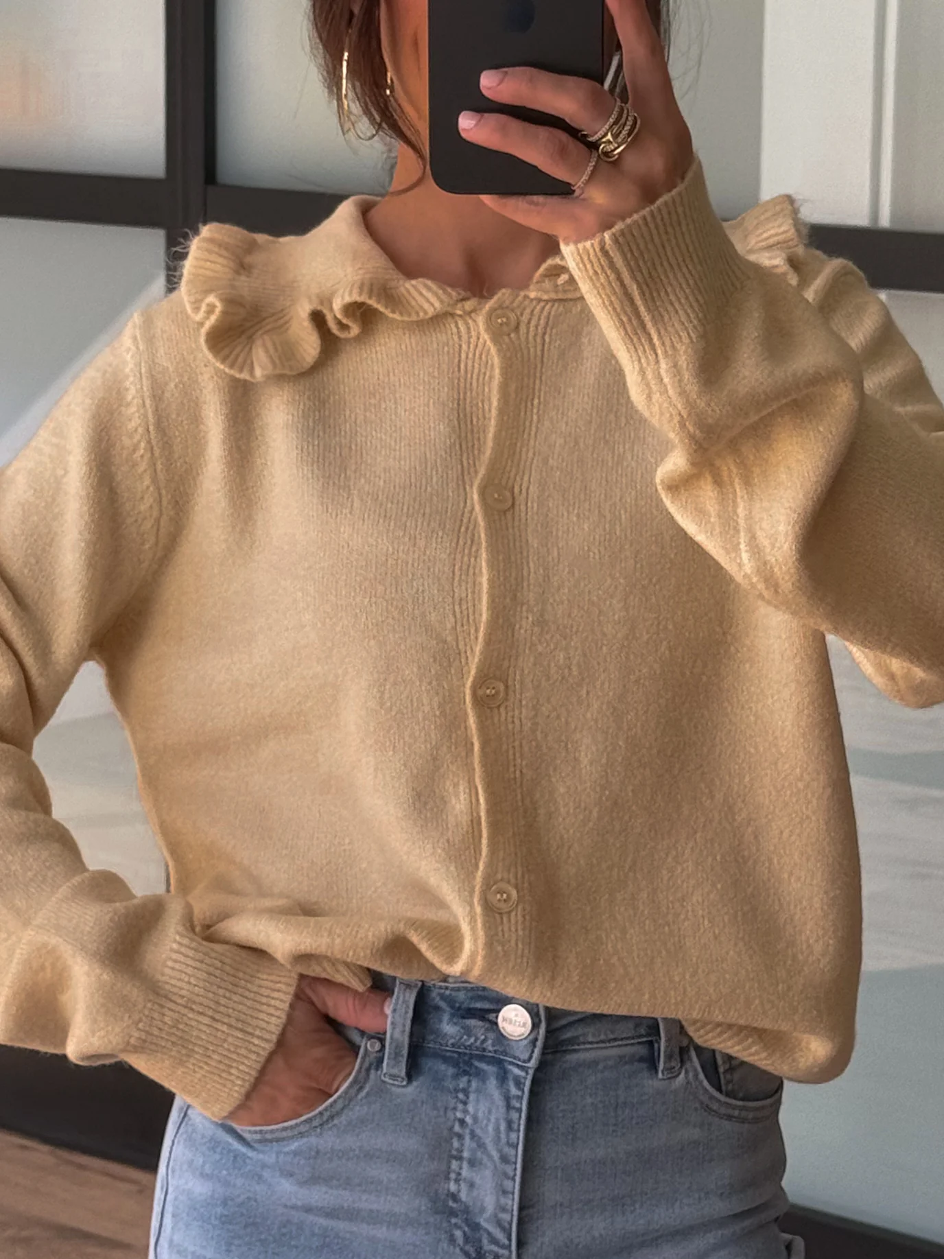 Molly Ruffle Collar Cardigan | Vanilla - Image 2
