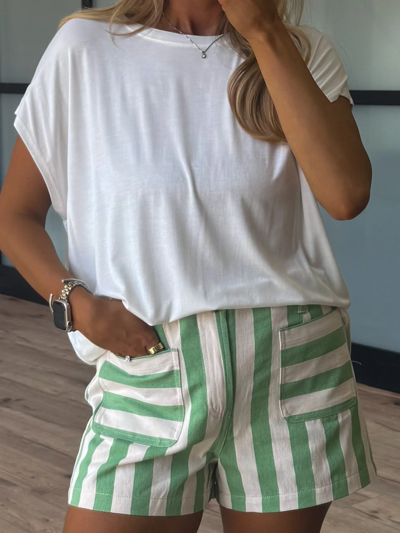 Nicolo Stripe Shorts | Green Apple - Image 4