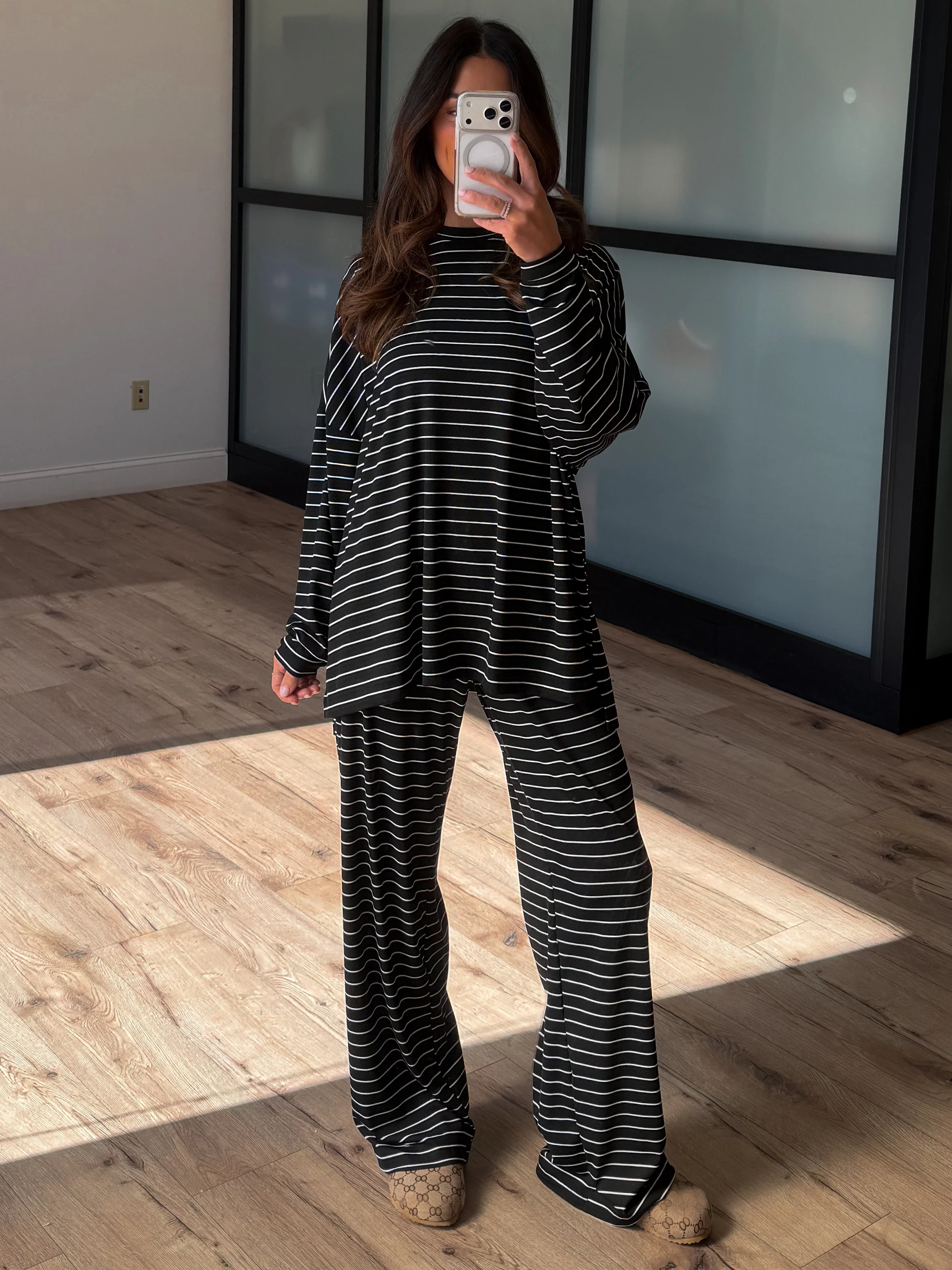 Homebody Stripe Ribbed Set | Black | +Plus Available - Image 2