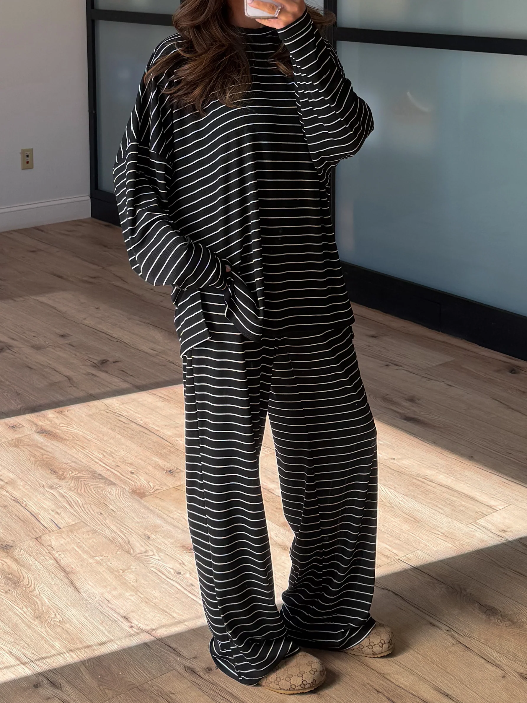 Homebody Stripe Ribbed Set | Black | +Plus Available - Image 3