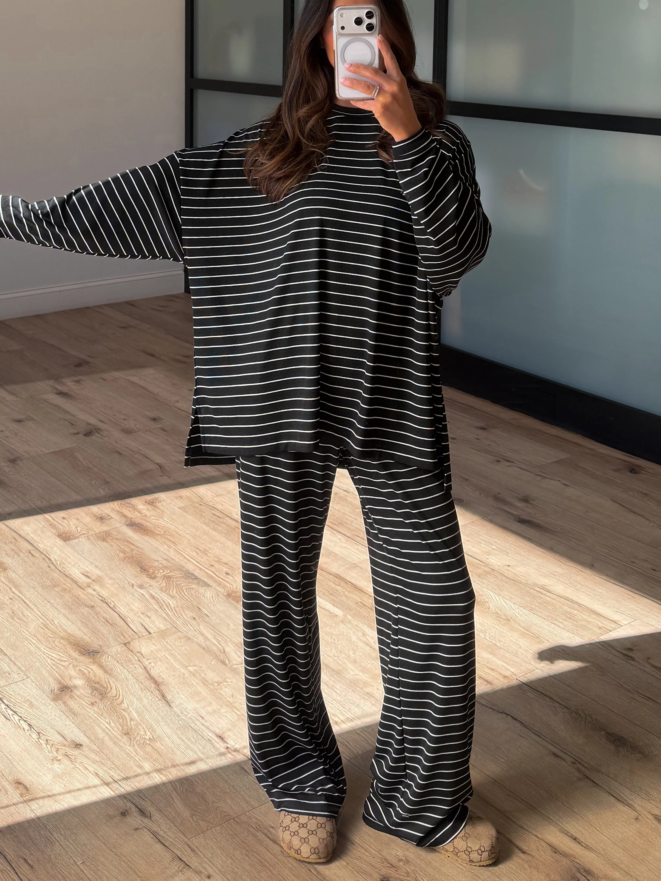 Homebody Stripe Ribbed Set | Black | +Plus Available - Image 5
