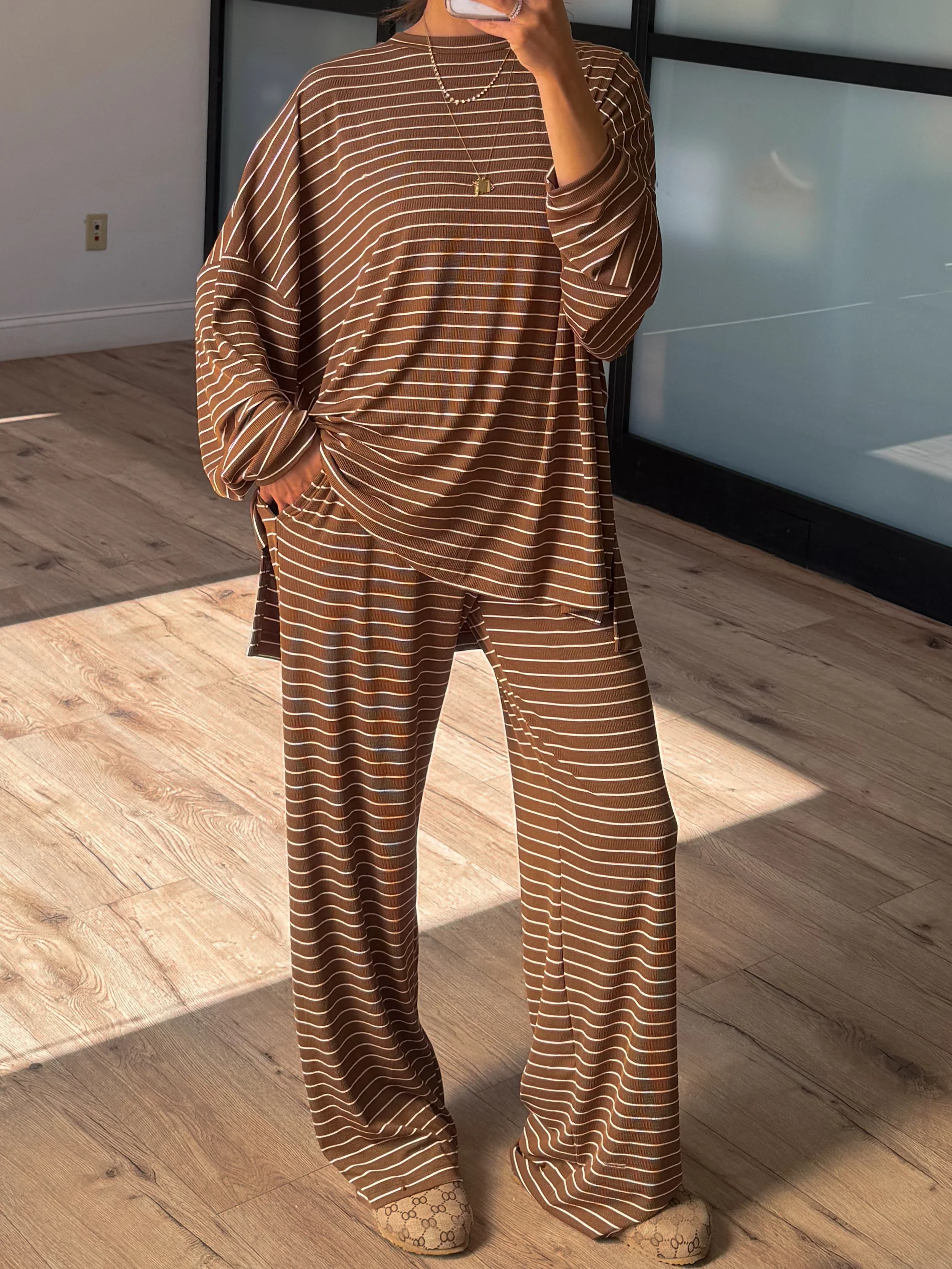 Homebody Stripe Ribbed Set | Latte | +Plus Available