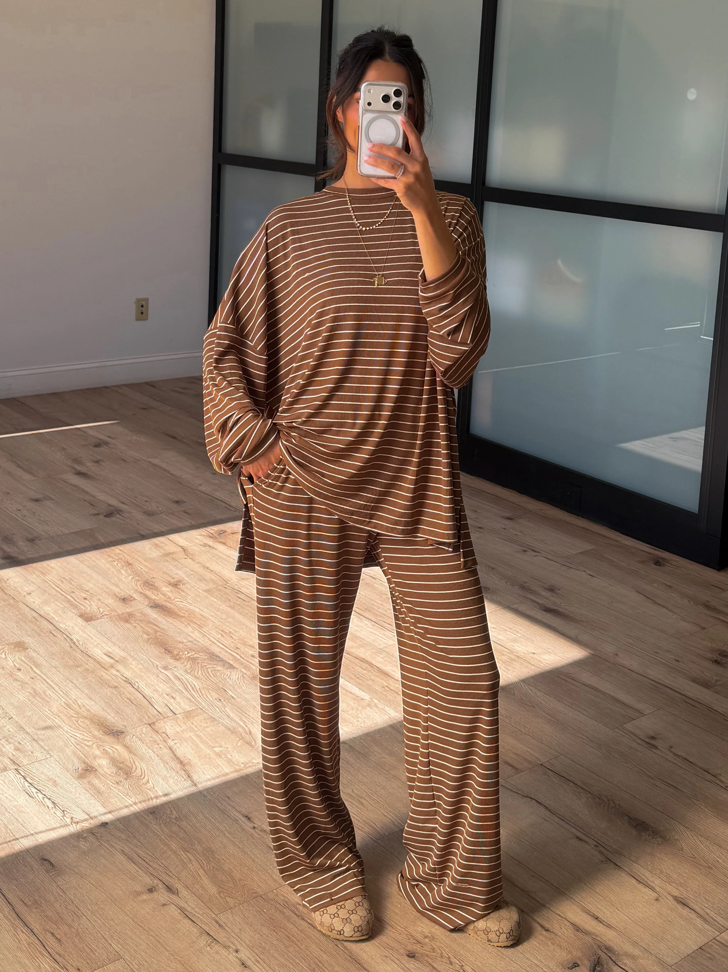 Homebody Stripe Ribbed Set | Latte | +Plus Available - Image 2