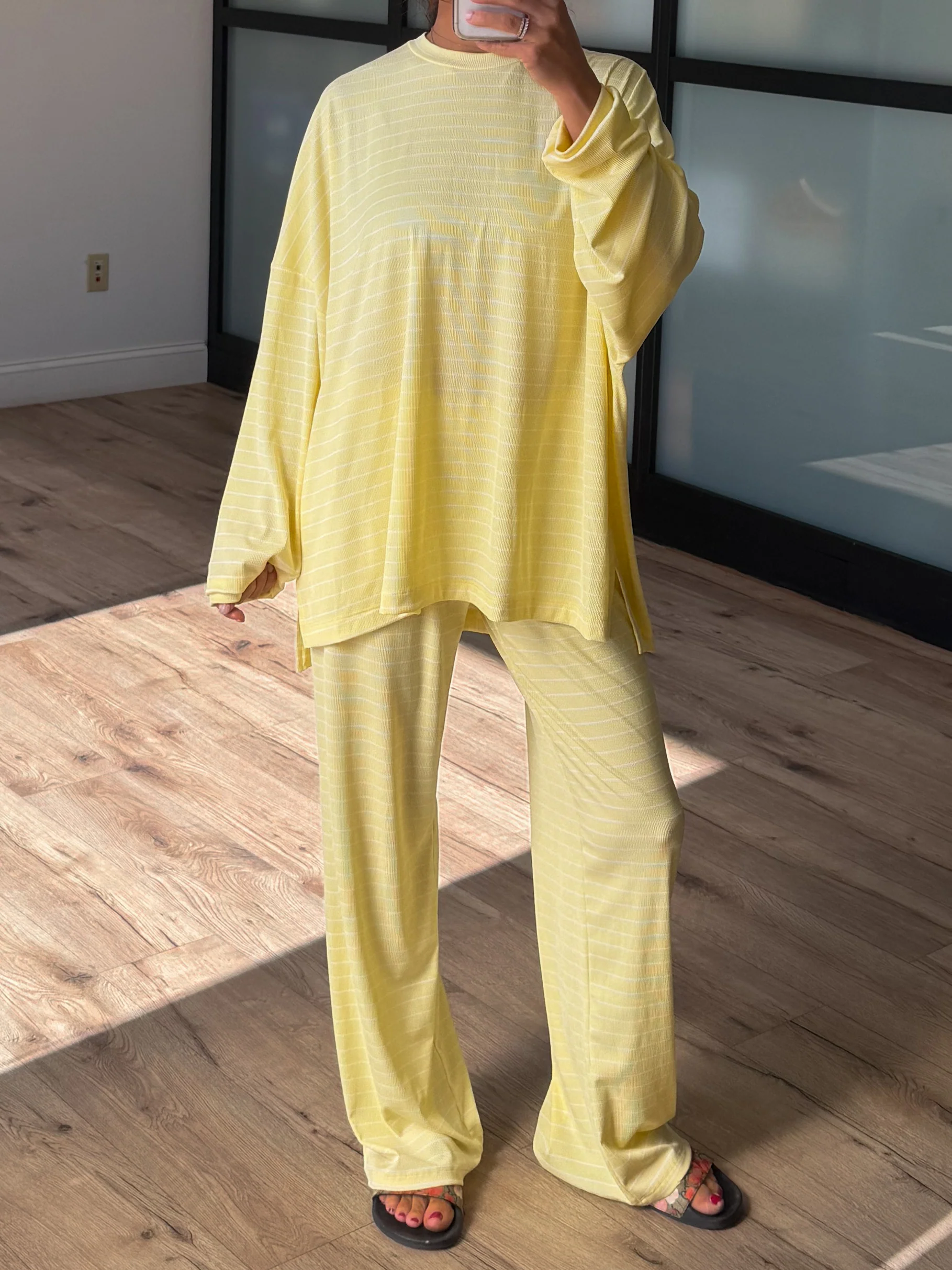 Homebody Stripe Ribbed Set | Lemon | +Plus Available