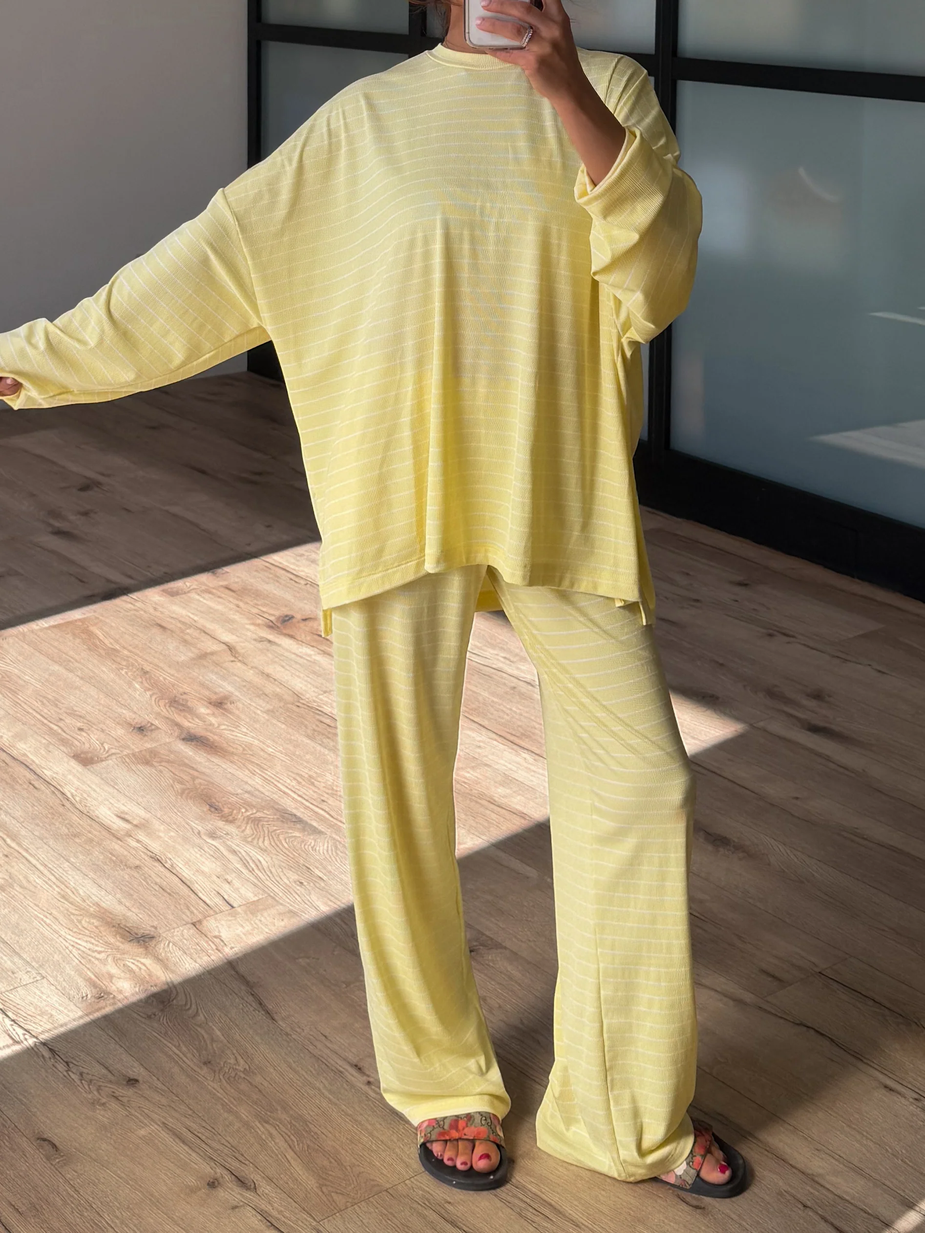 Homebody Stripe Ribbed Set | Lemon | +Plus Available - Image 2