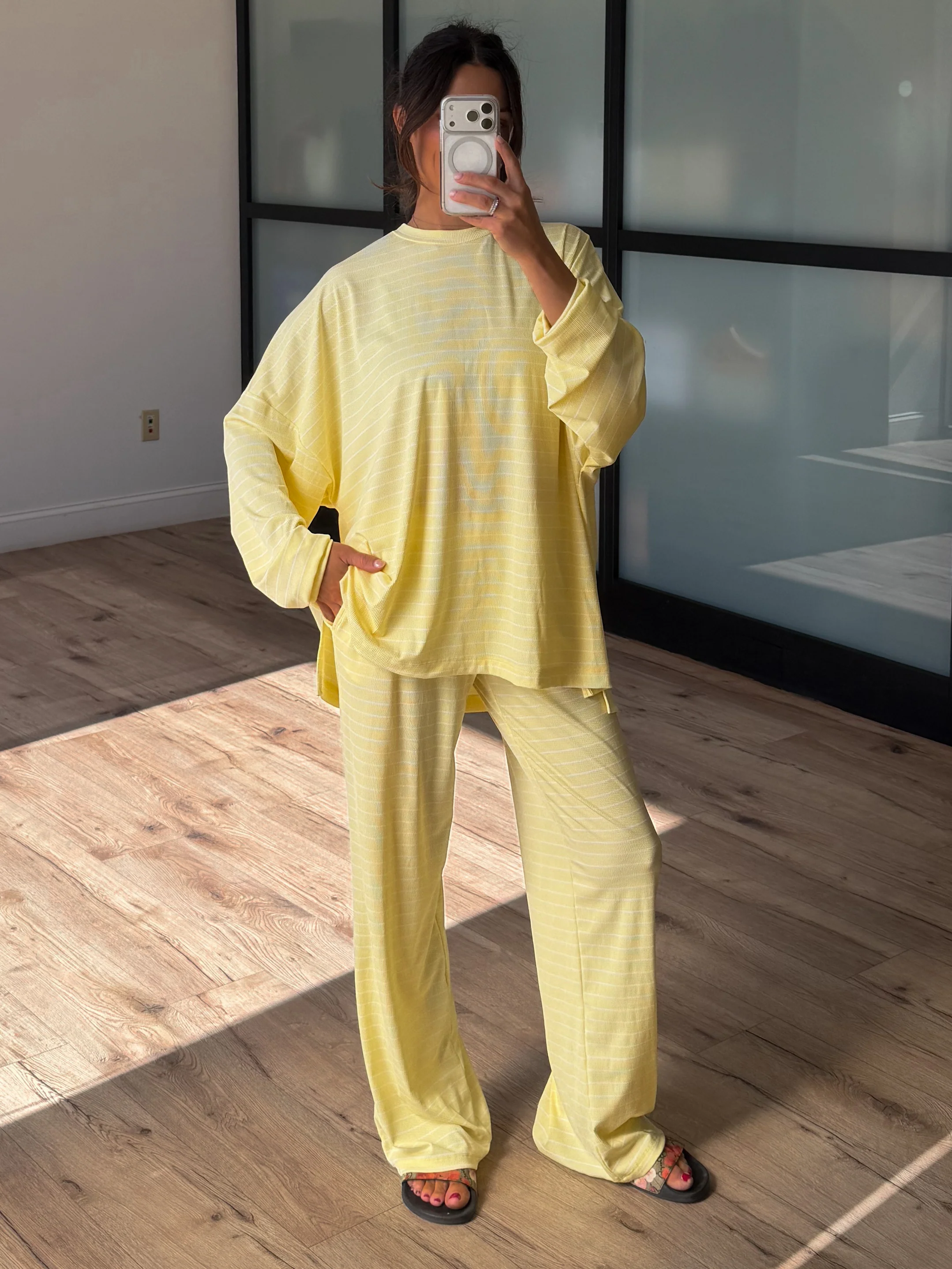Homebody Stripe Ribbed Set | Lemon | +Plus Available - Image 3
