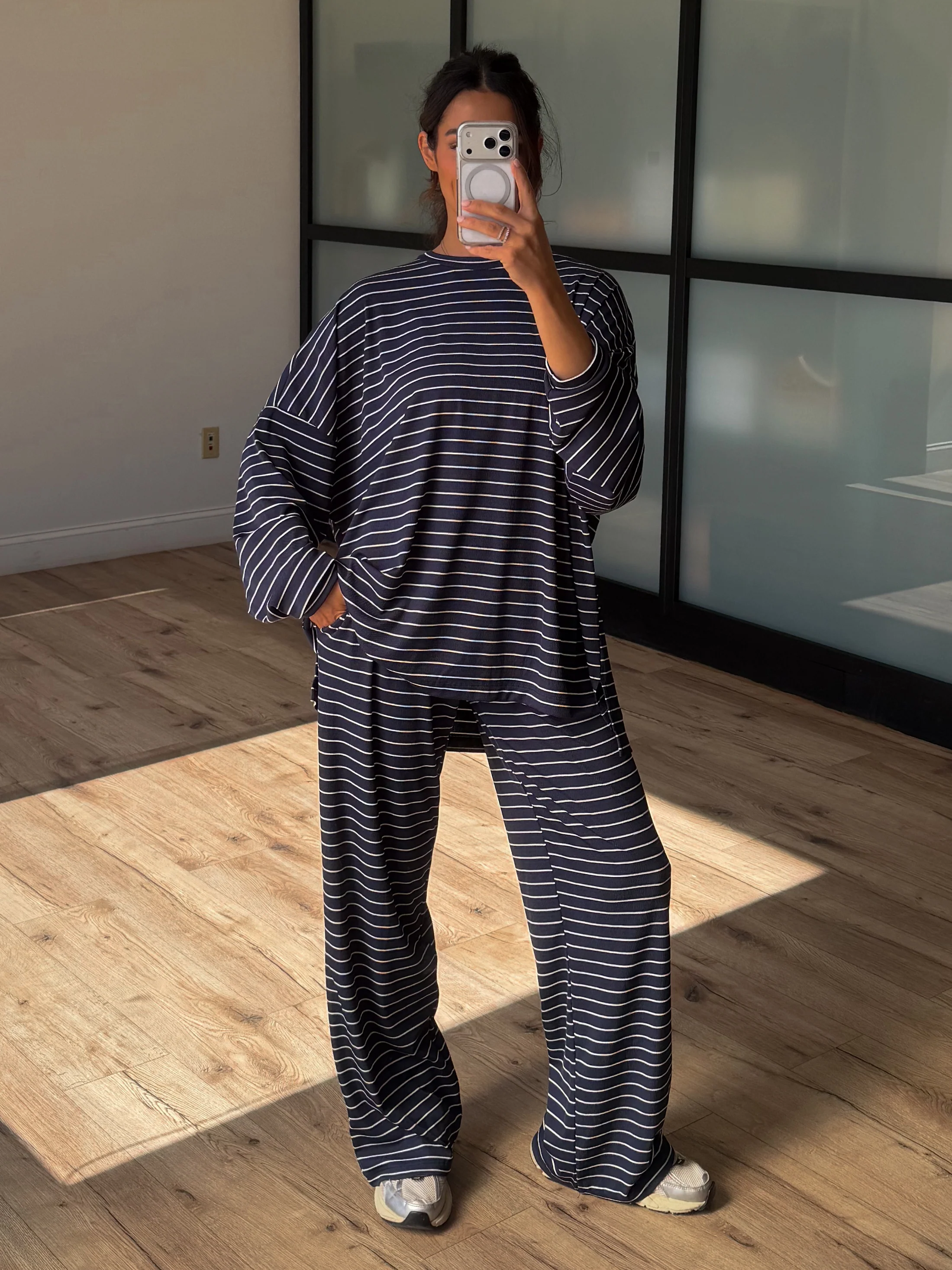 Homebody Stripe Ribbed Set | Navy | +Plus Available - Image 2