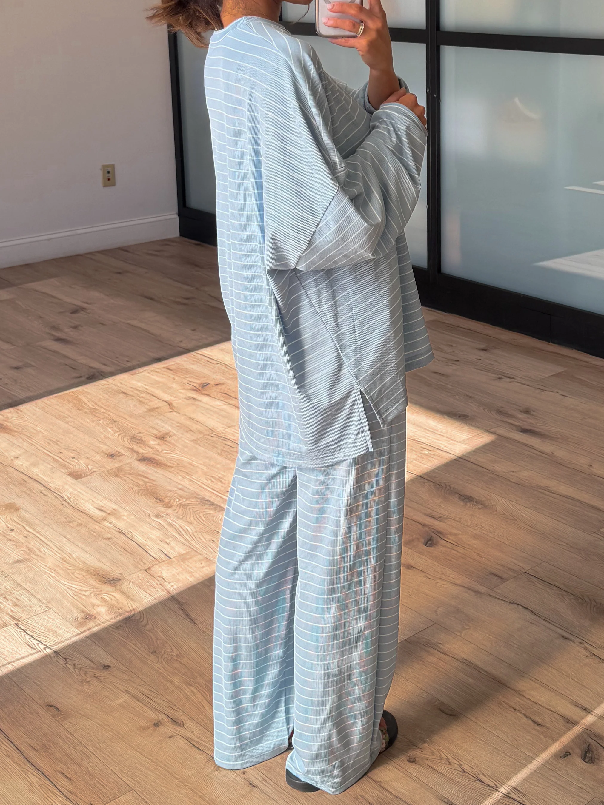 Homebody Stripe Ribbed Set | Sky Blue | +Plus Available - Image 2