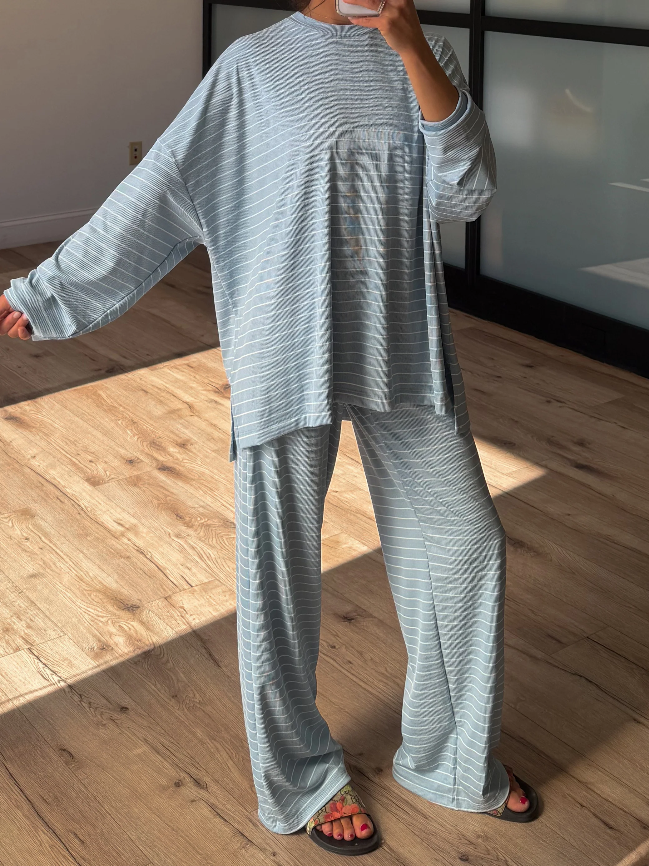 Homebody Stripe Ribbed Set | Sky Blue | +Plus Available - Image 3