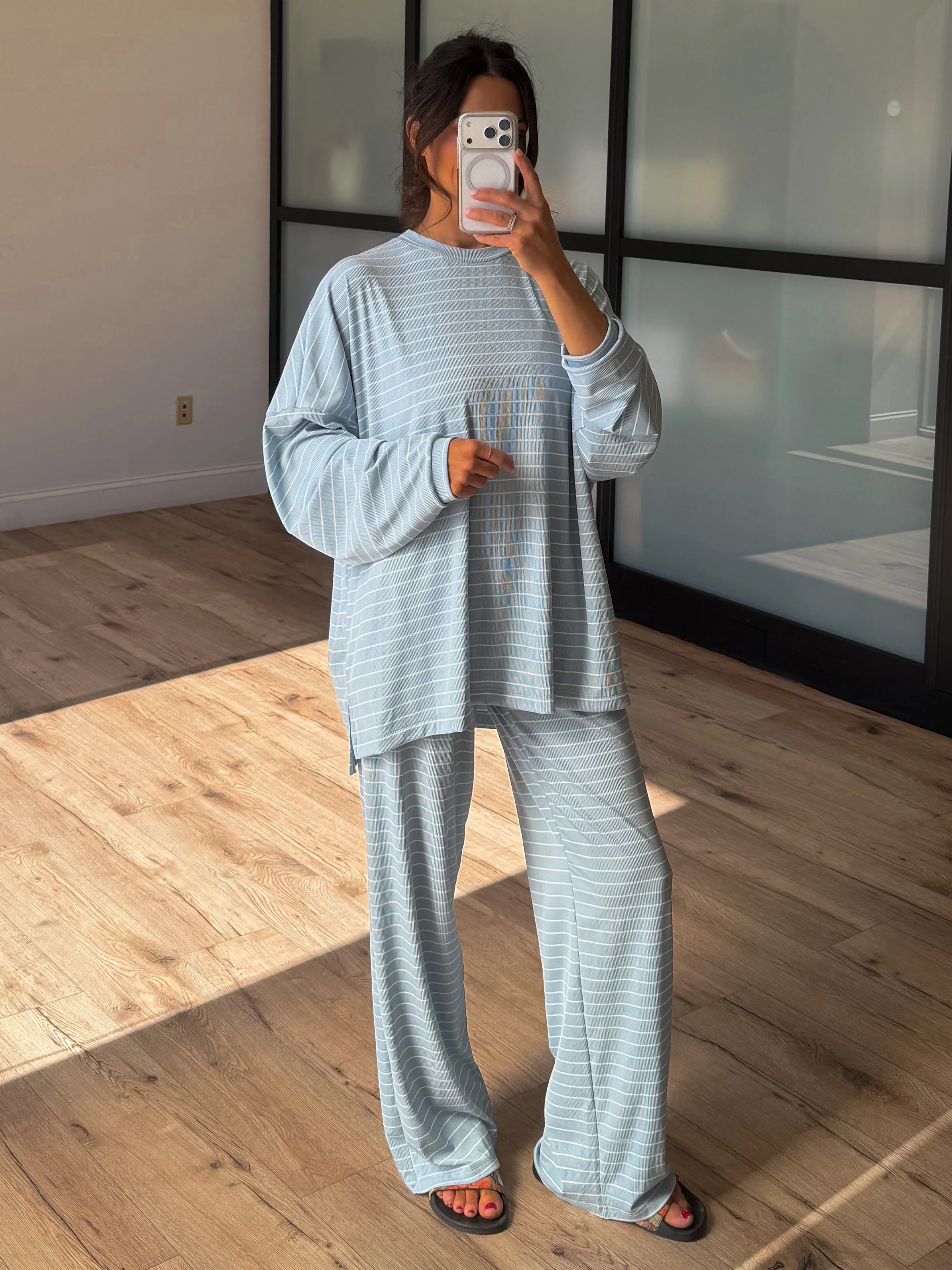 Homebody Stripe Ribbed Set | Sky Blue | +Plus Available - Image 4