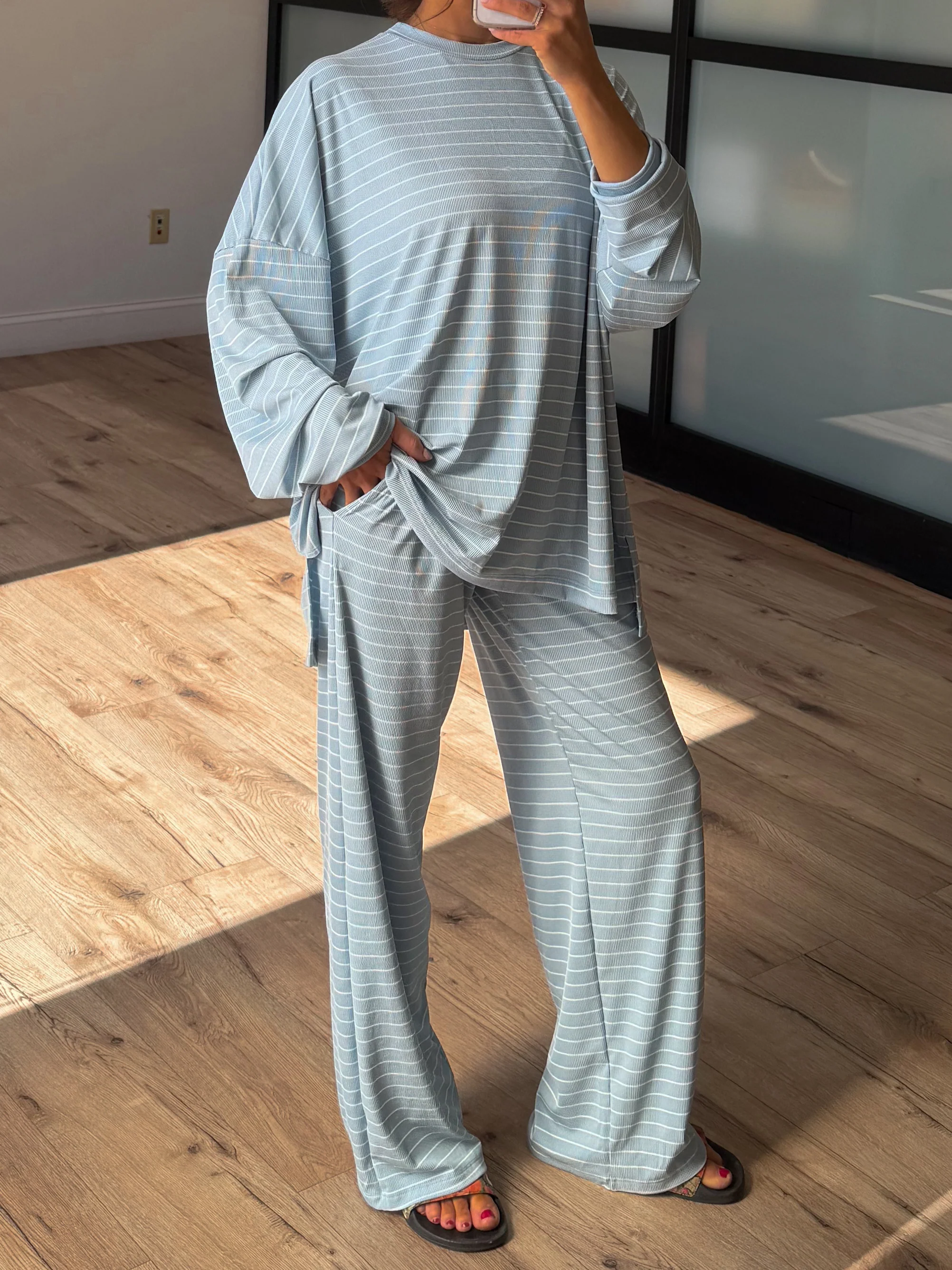 Homebody Stripe Ribbed Set | Sky Blue | +Plus Available - Image 6