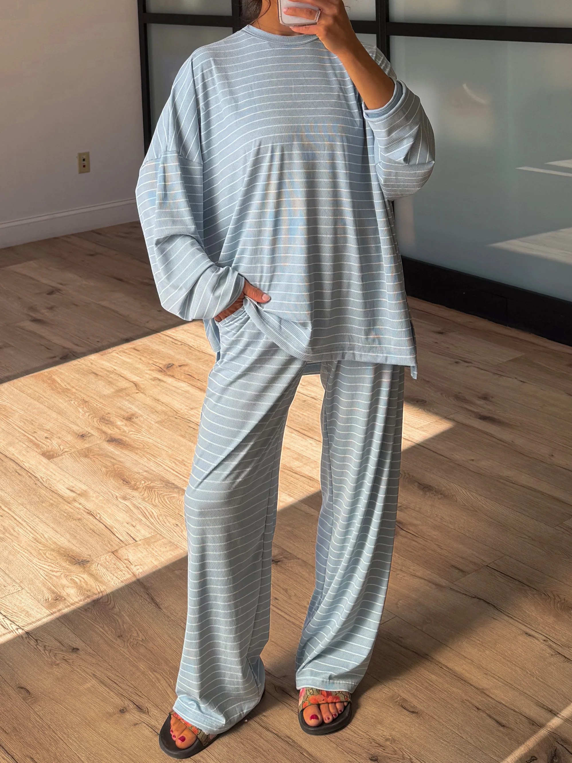 Homebody Stripe Ribbed Set | Sky Blue | +Plus Available - Image 7
