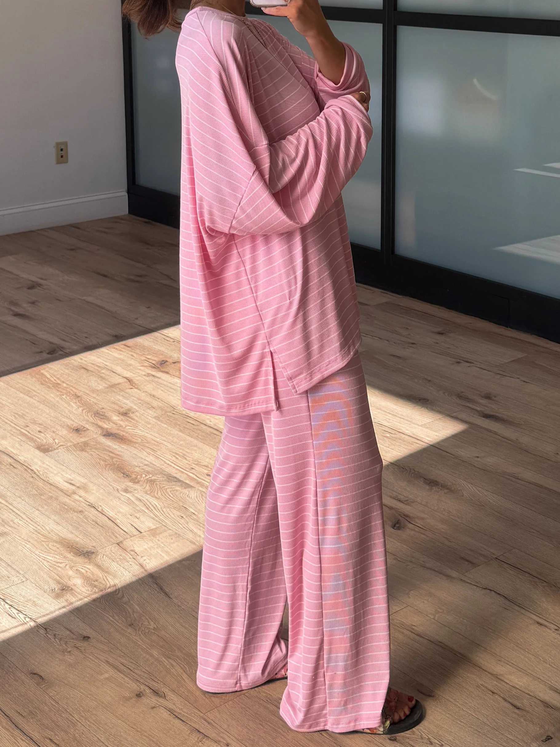 Homebody Stripe Ribbed Set | Pink | +Plus Available - Image 2
