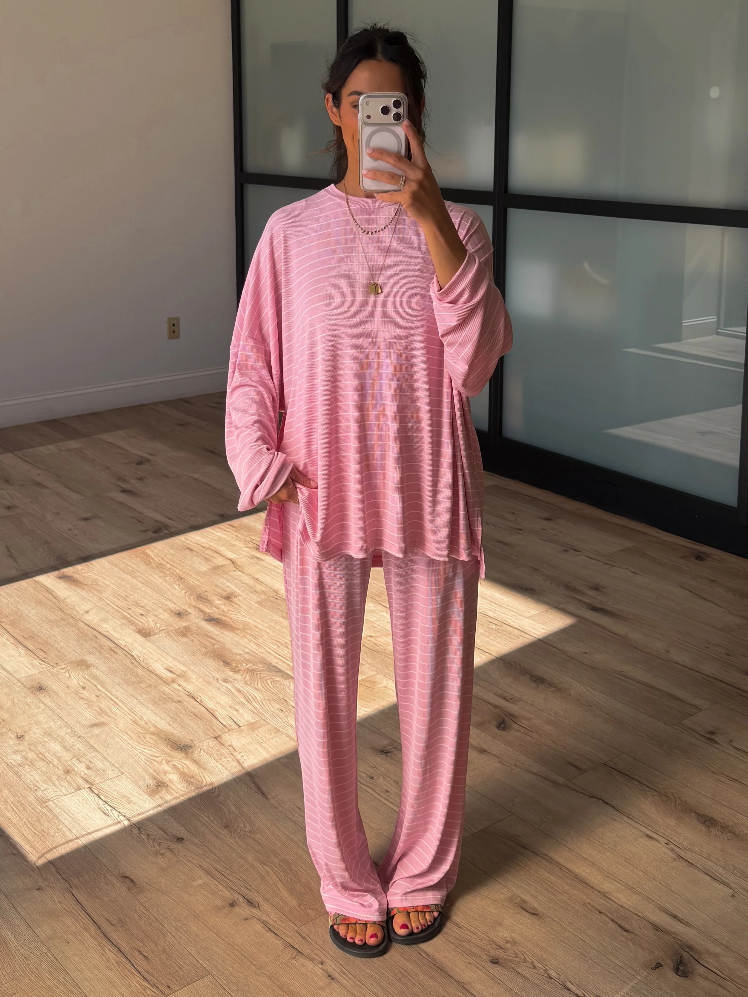 Homebody Stripe Ribbed Set | Pink | +Plus Available - Image 3