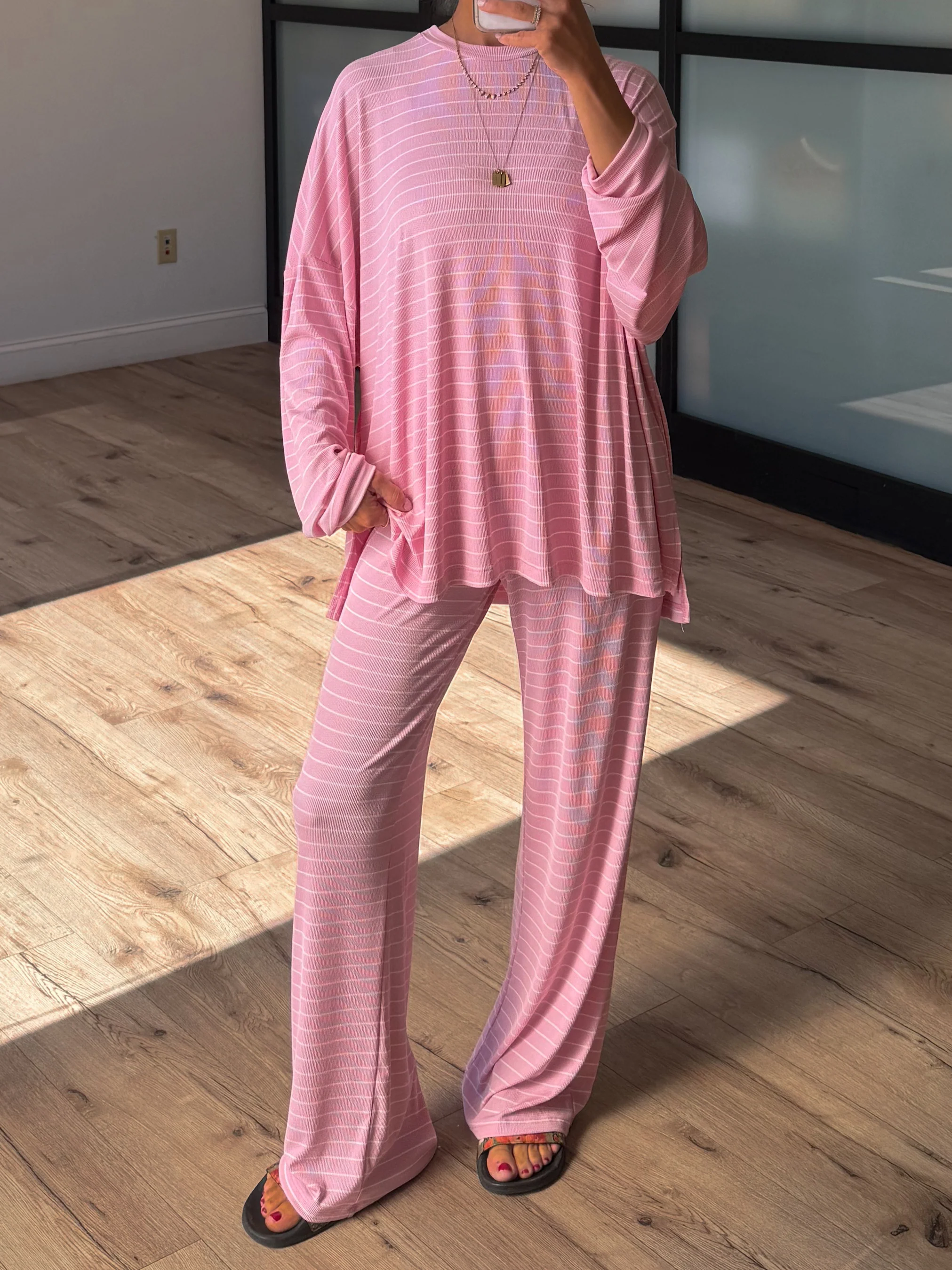 Homebody Stripe Ribbed Set | Pink | +Plus Available - Image 6