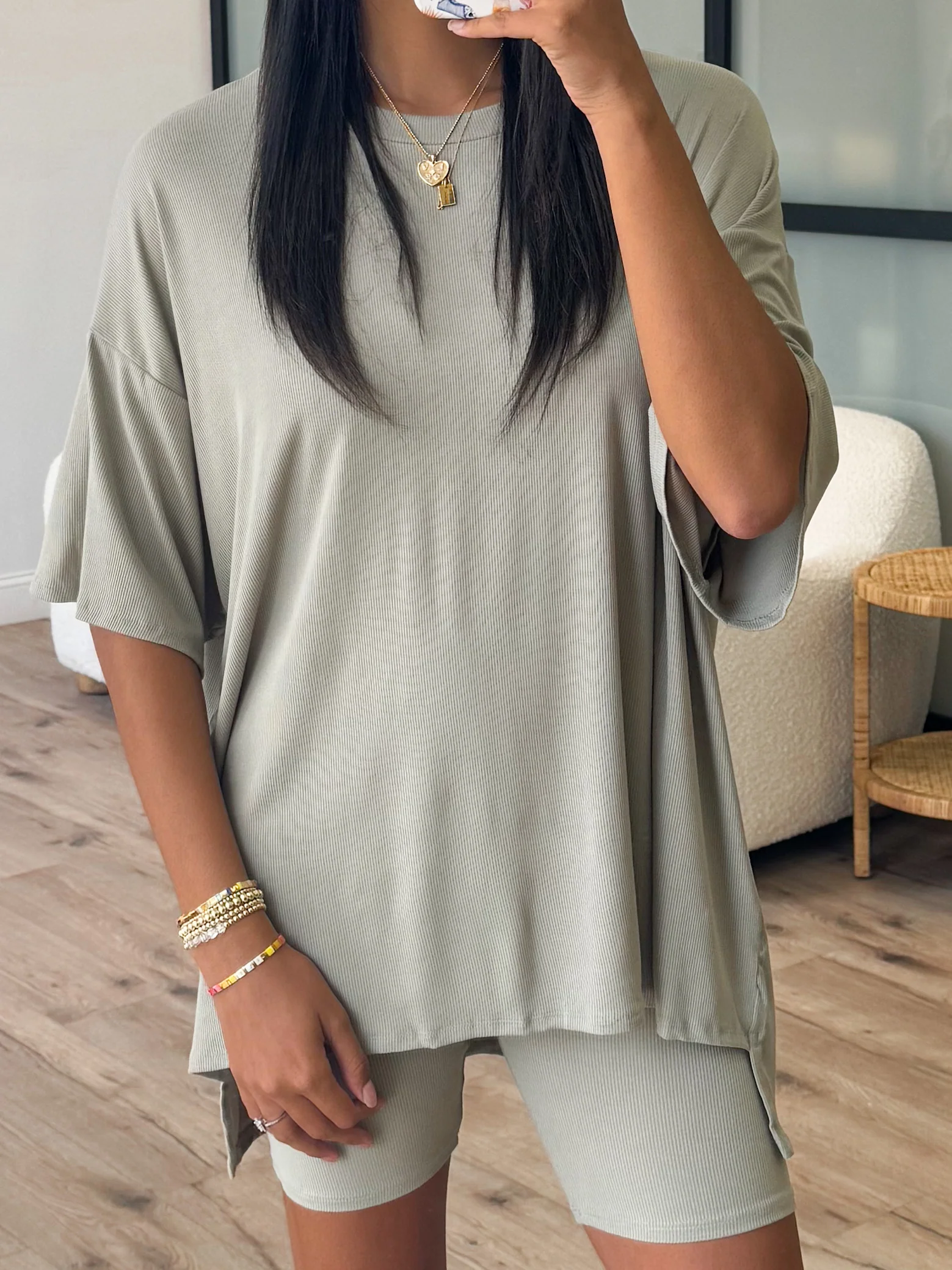 Novi Ribbed Tee + Shorts Set | Sage | +Plus Available | RESTOCK - Image 8