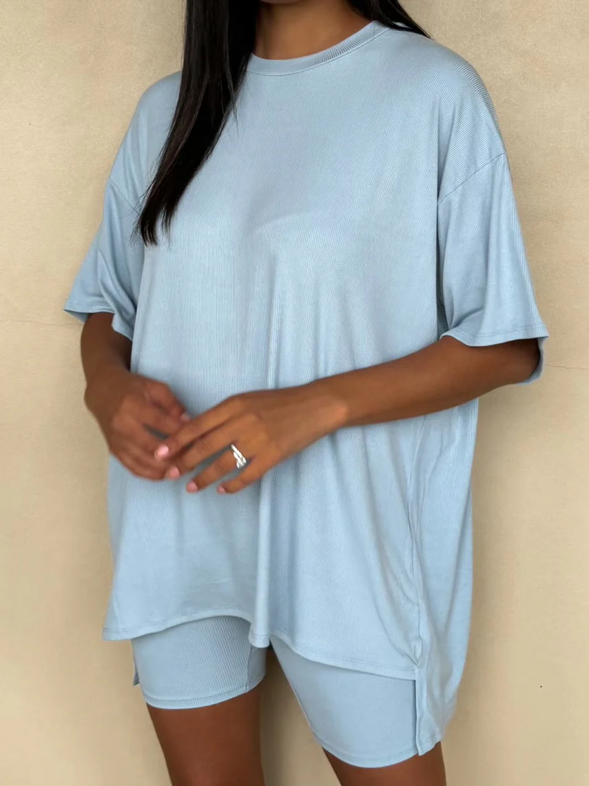 Novi Ribbed Tee + Shorts Set | Sky Blue | +Plus Available | RESTOCK - Image 6