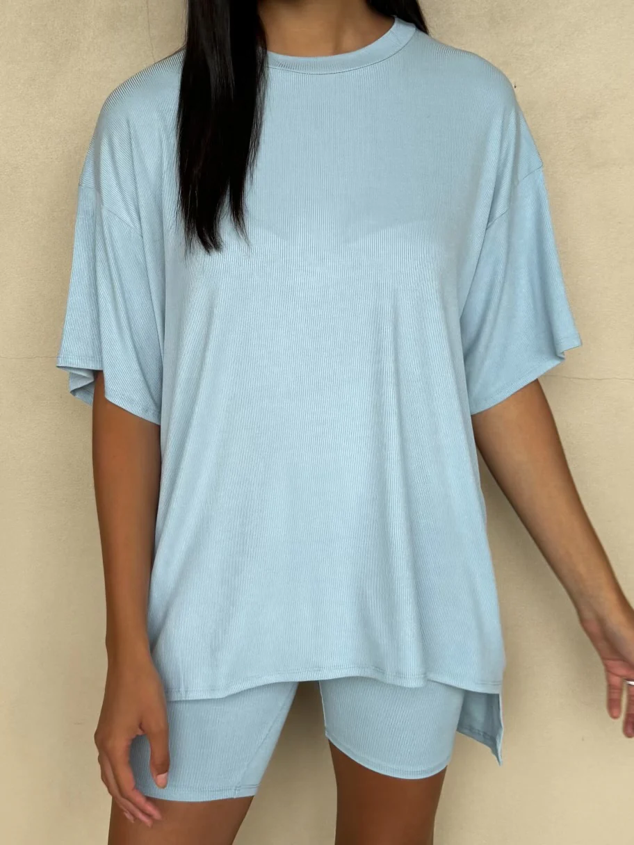 Novi Ribbed Tee + Shorts Set | Sky Blue | +Plus Available | RESTOCK - Image 8