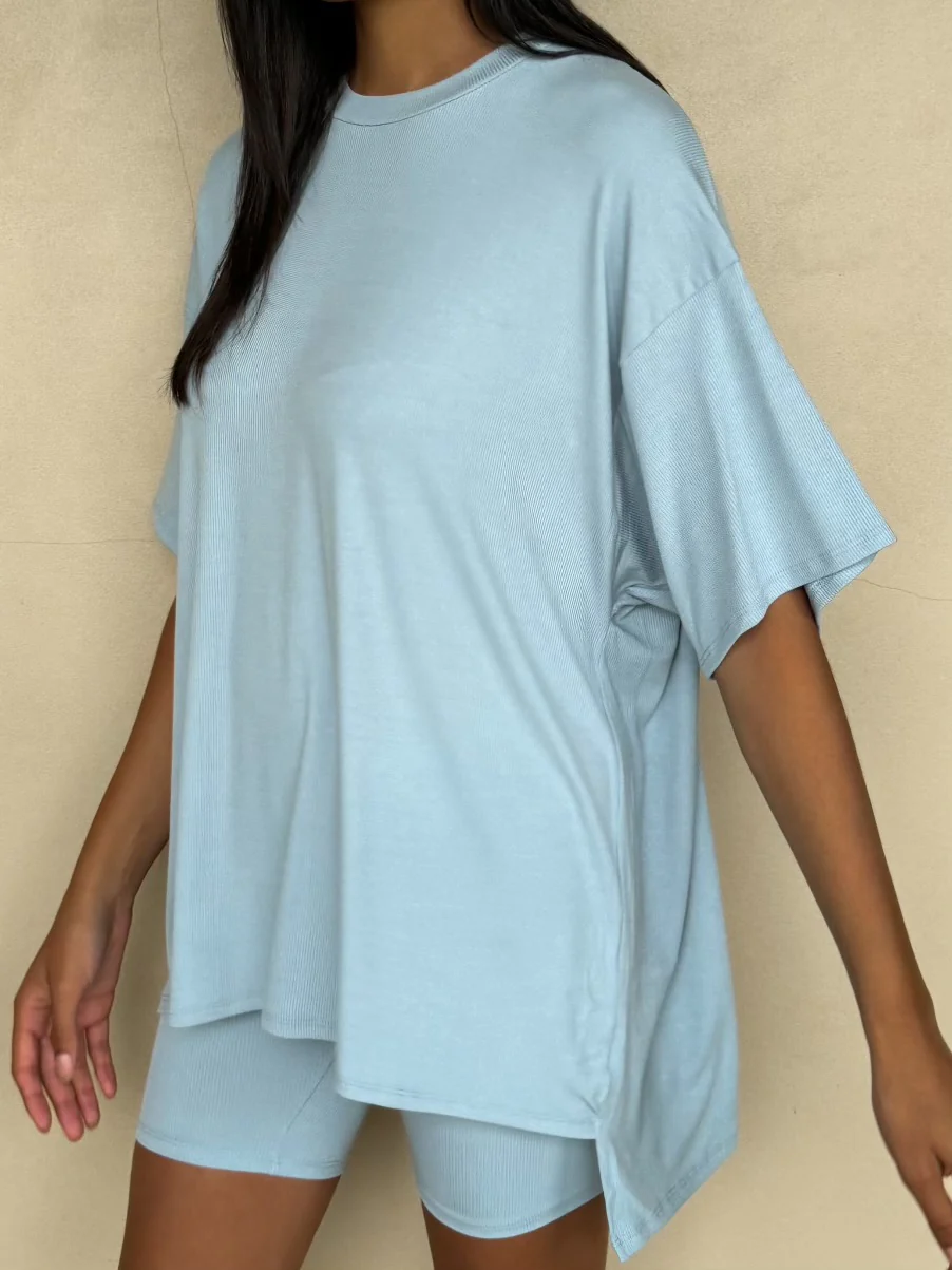 Novi Ribbed Tee + Shorts Set | Sky Blue | +Plus Available | RESTOCK - Image 9