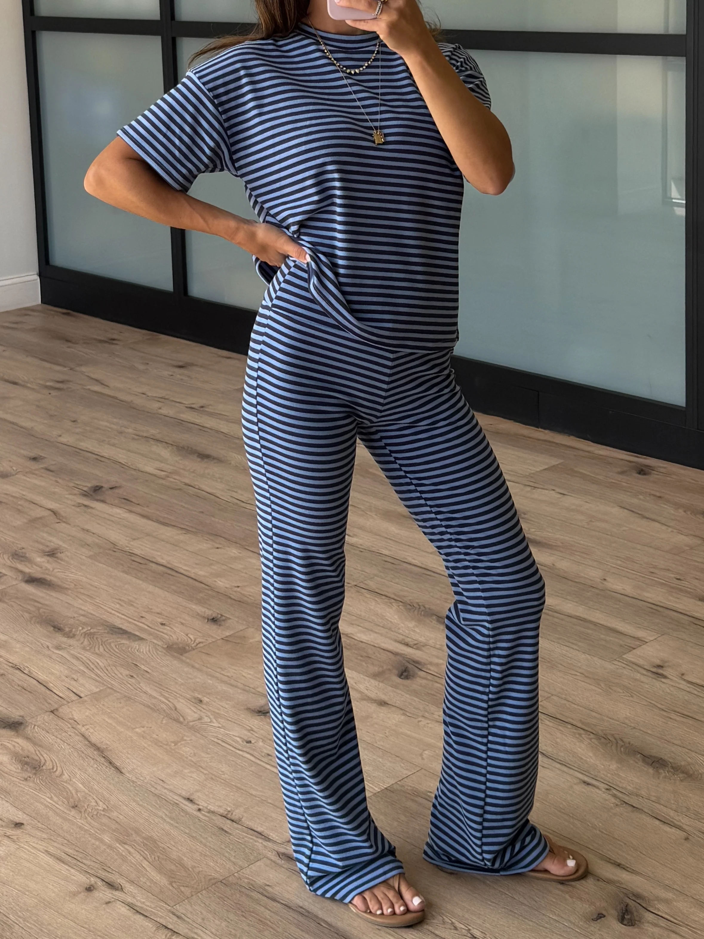Miah Brush Knit Flare Pants | Midnight Tide - Image 2