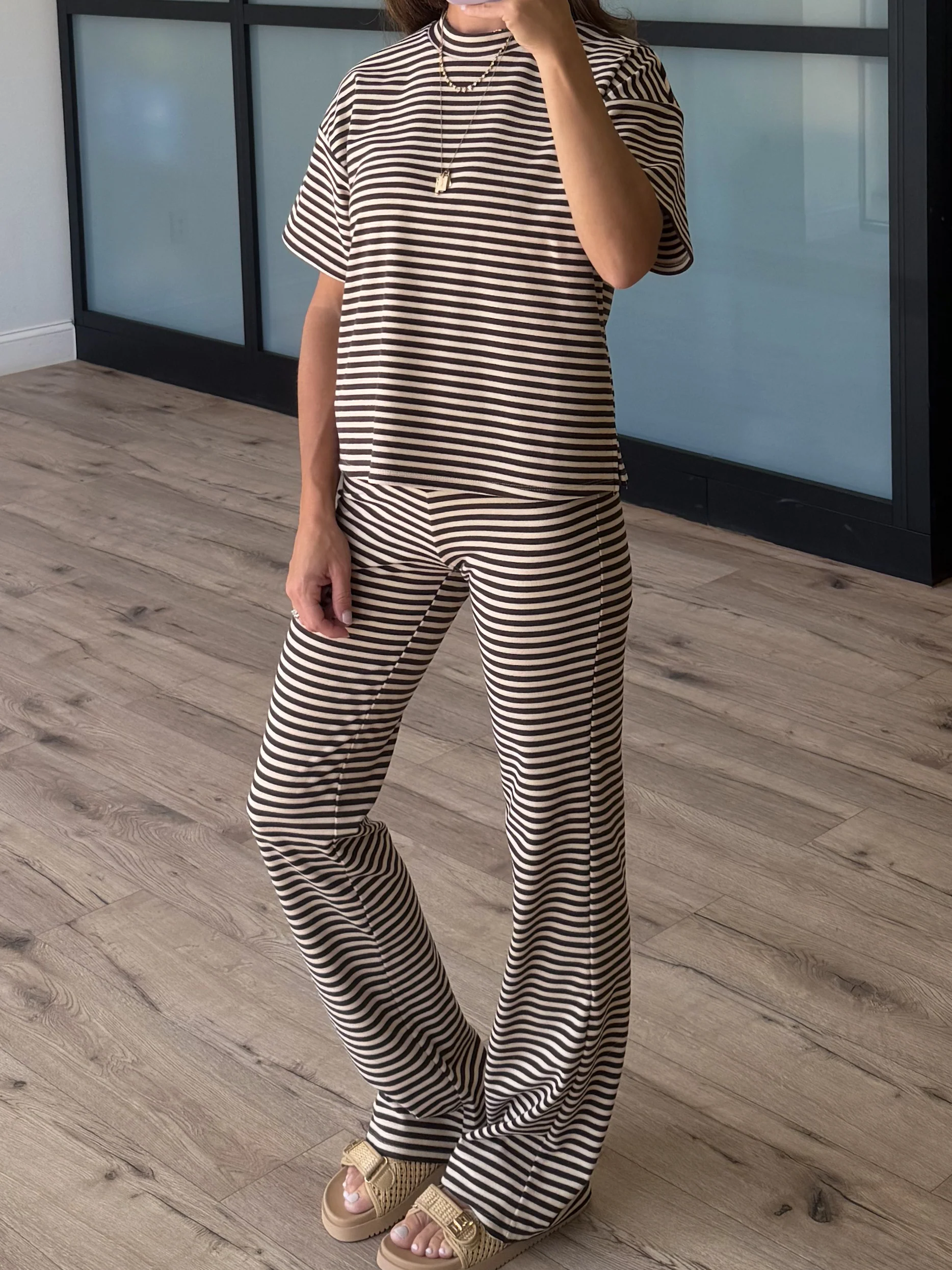 Miah Brush Knit Flare Pants | Chocolate - Image 2