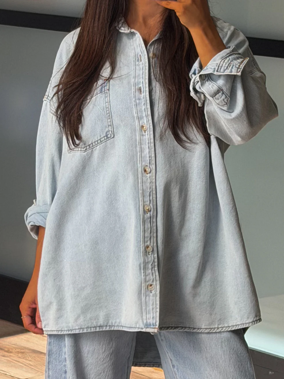 Old Soul Denim Shacket | Light Wash | +Plus Available - Image 3