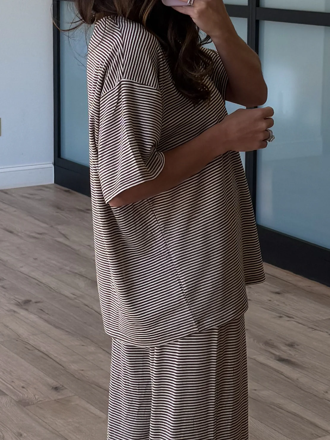 On Repeat Stripe Oversized Tee | Latte - Image 2