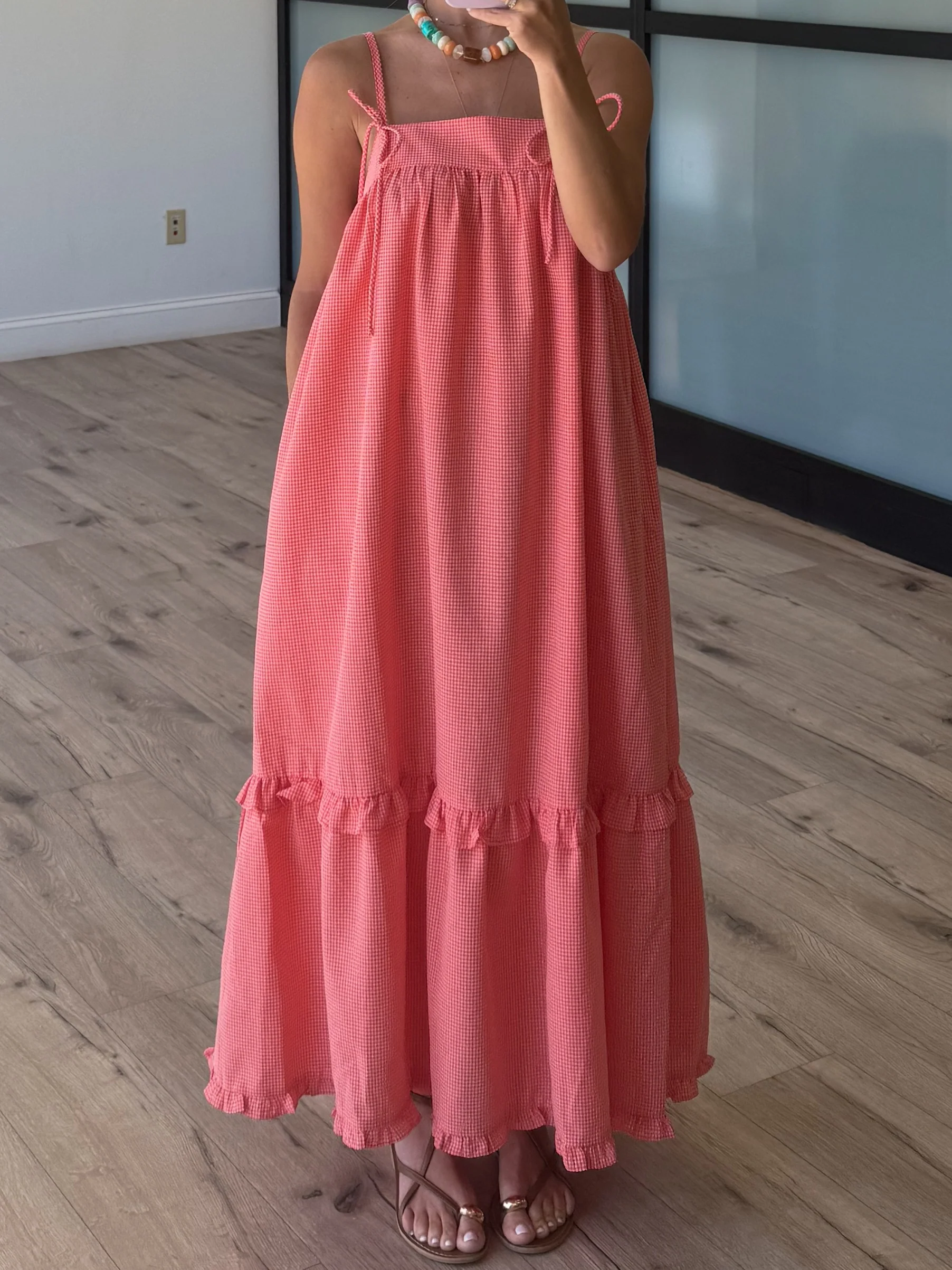 Orchard Peach Gingham Maxi Dress - Image 3