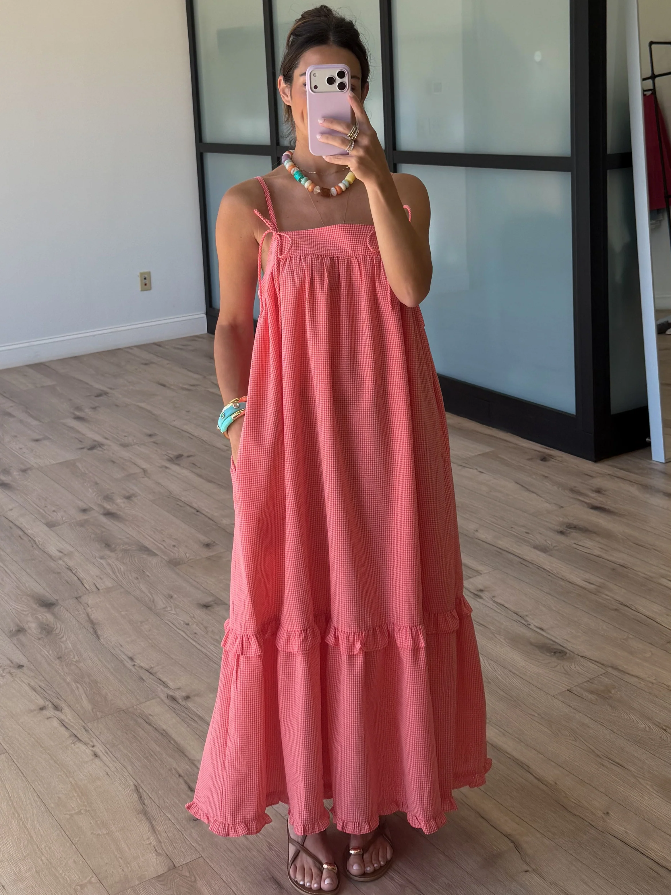 Orchard Peach Gingham Maxi Dress - Image 4