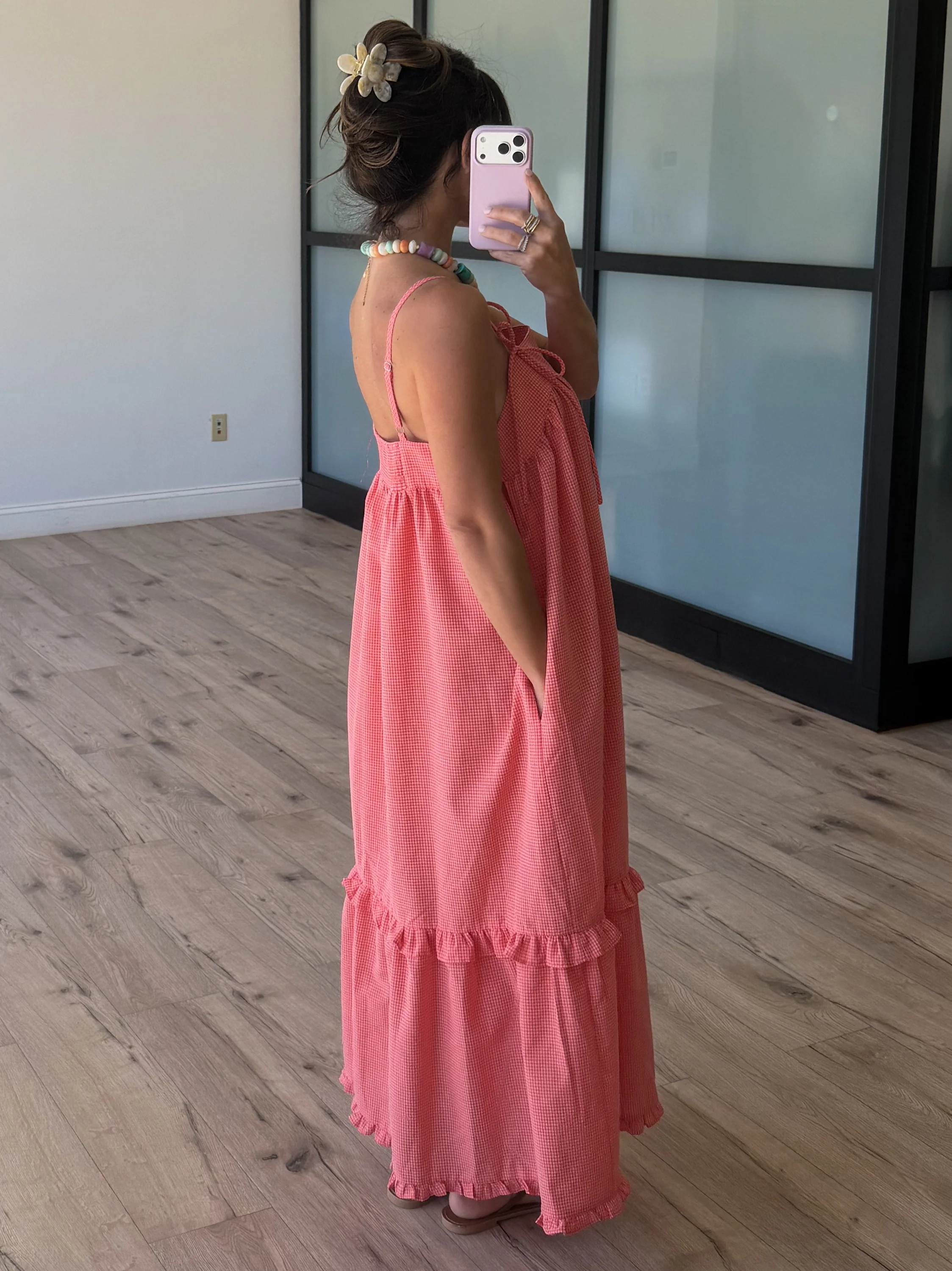 Orchard Peach Gingham Maxi Dress - Image 5