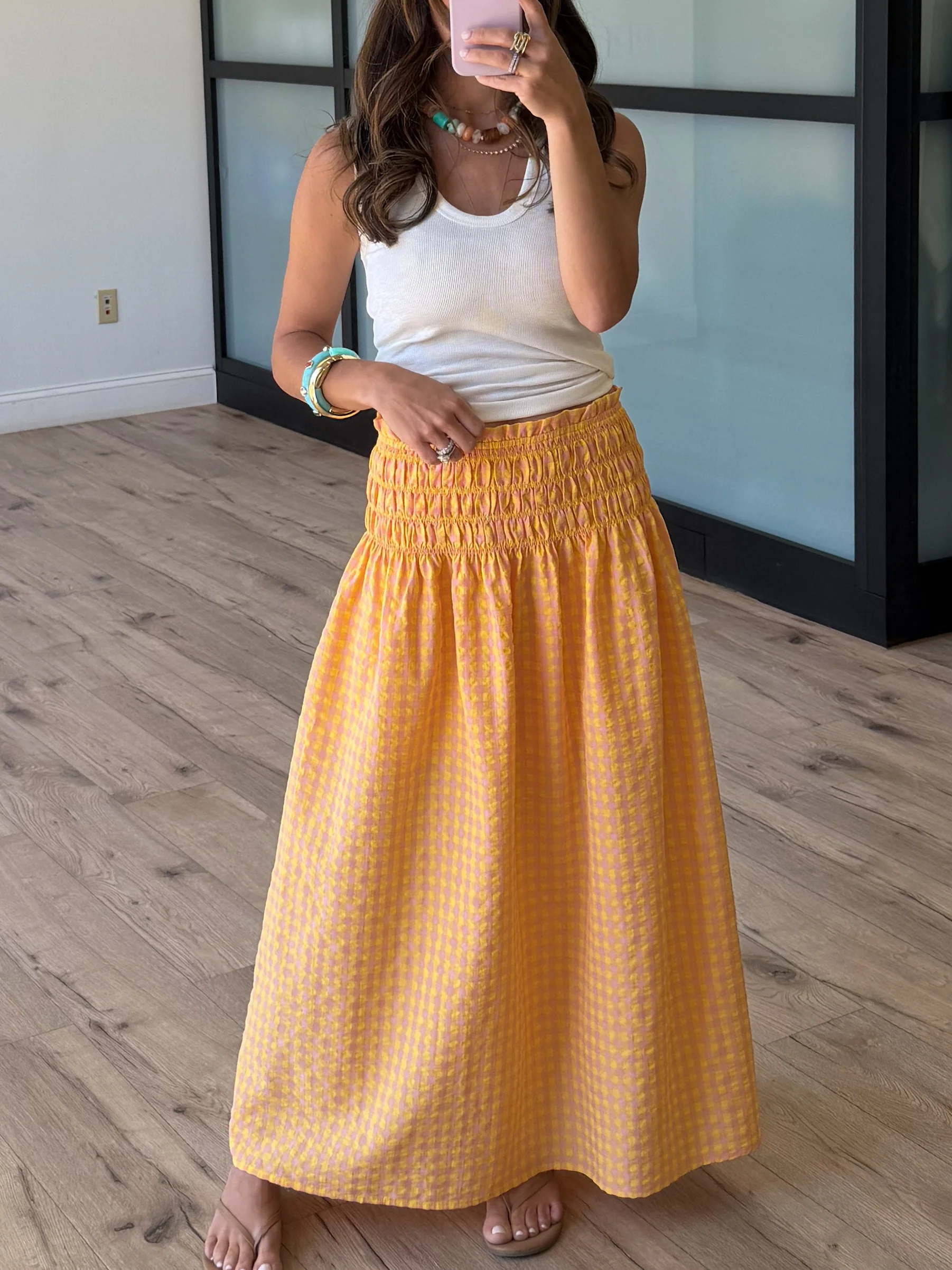 Peach Pie Gingham Midi Skirt - Image 2