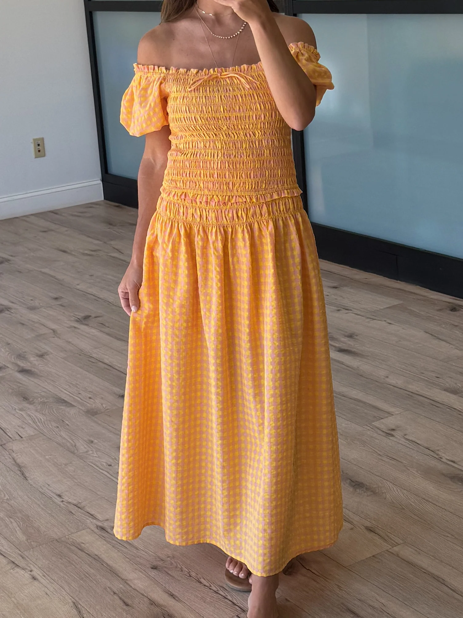 Peach Pie Gingham Smocked Top - Image 2