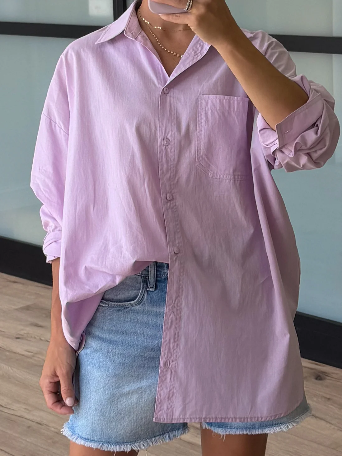 Poplin Cotton Button-Down Shirt | Lavender