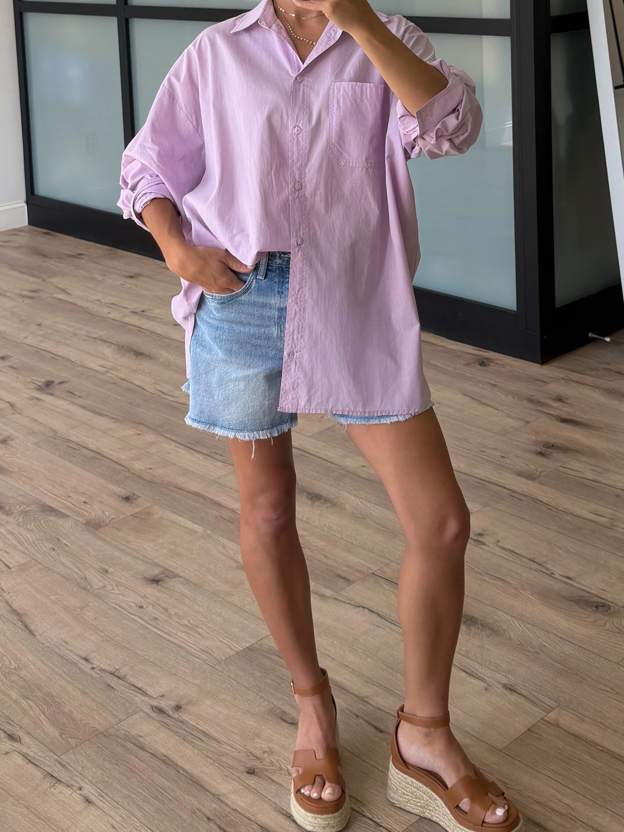 Poplin Cotton Button-Down Shirt | Lavender - Image 2