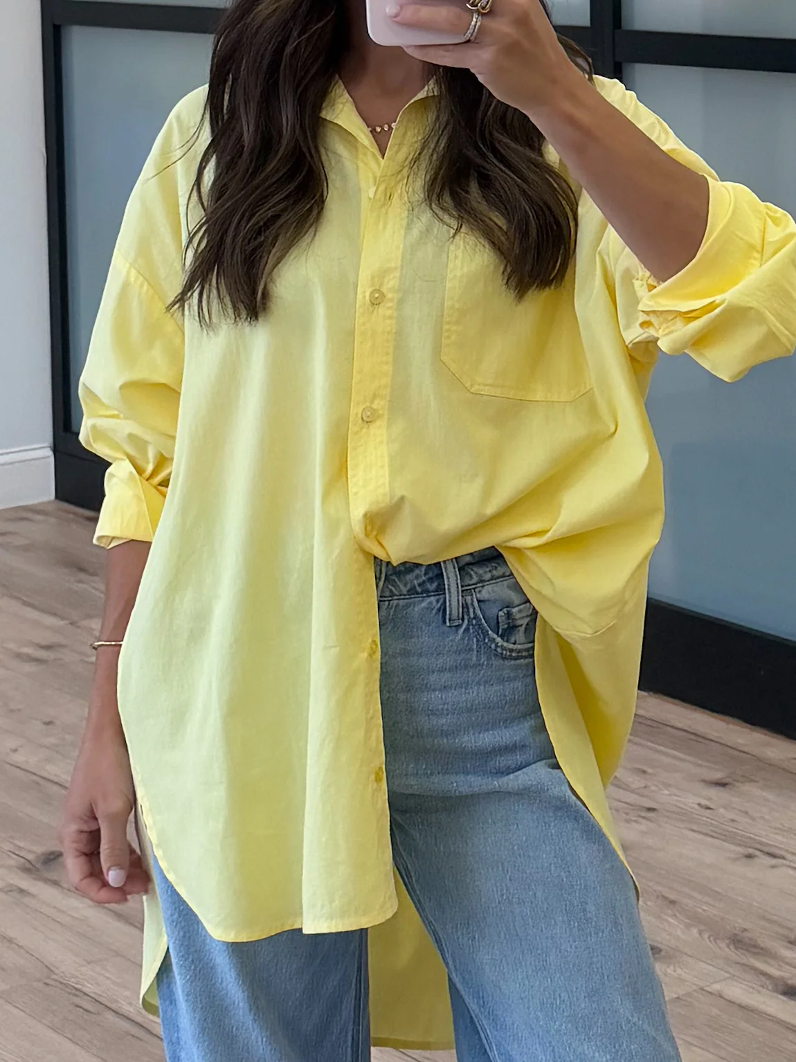 Poplin Cotton Button-Down Shirt | Yellow - Image 2