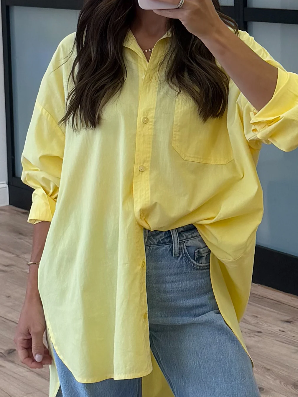 Poplin Cotton Button-Down Shirt | Yellow - Image 3