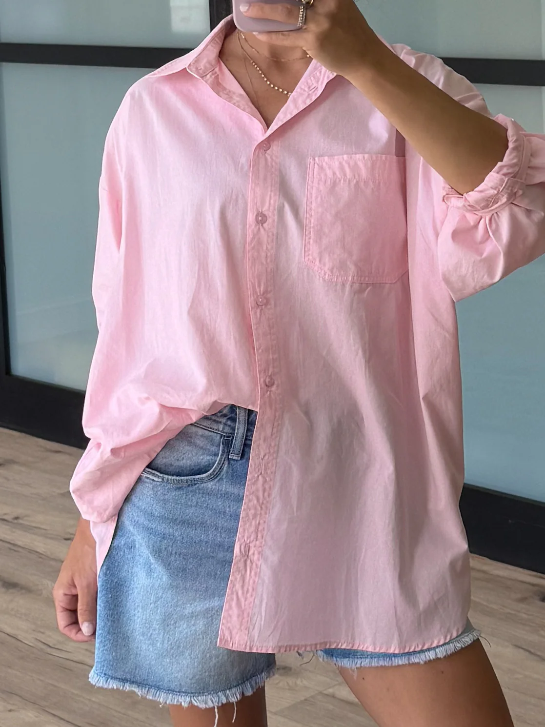 Poplin Cotton Button-Down Shirt | Pale Pink