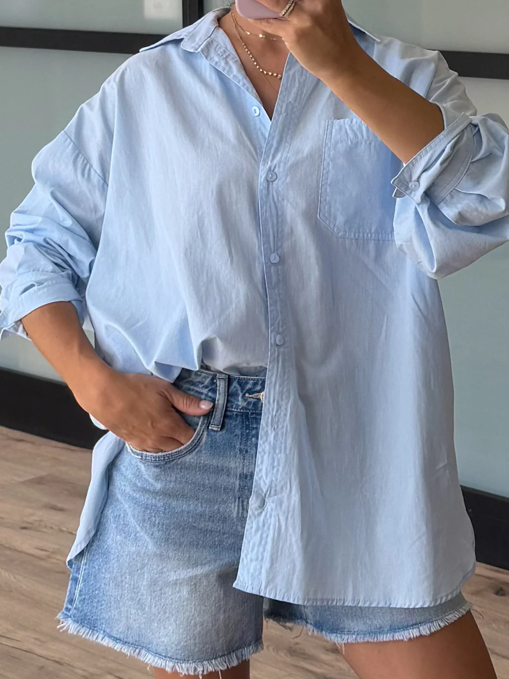 Poplin Cotton Button-Down Shirt | Sky Blue