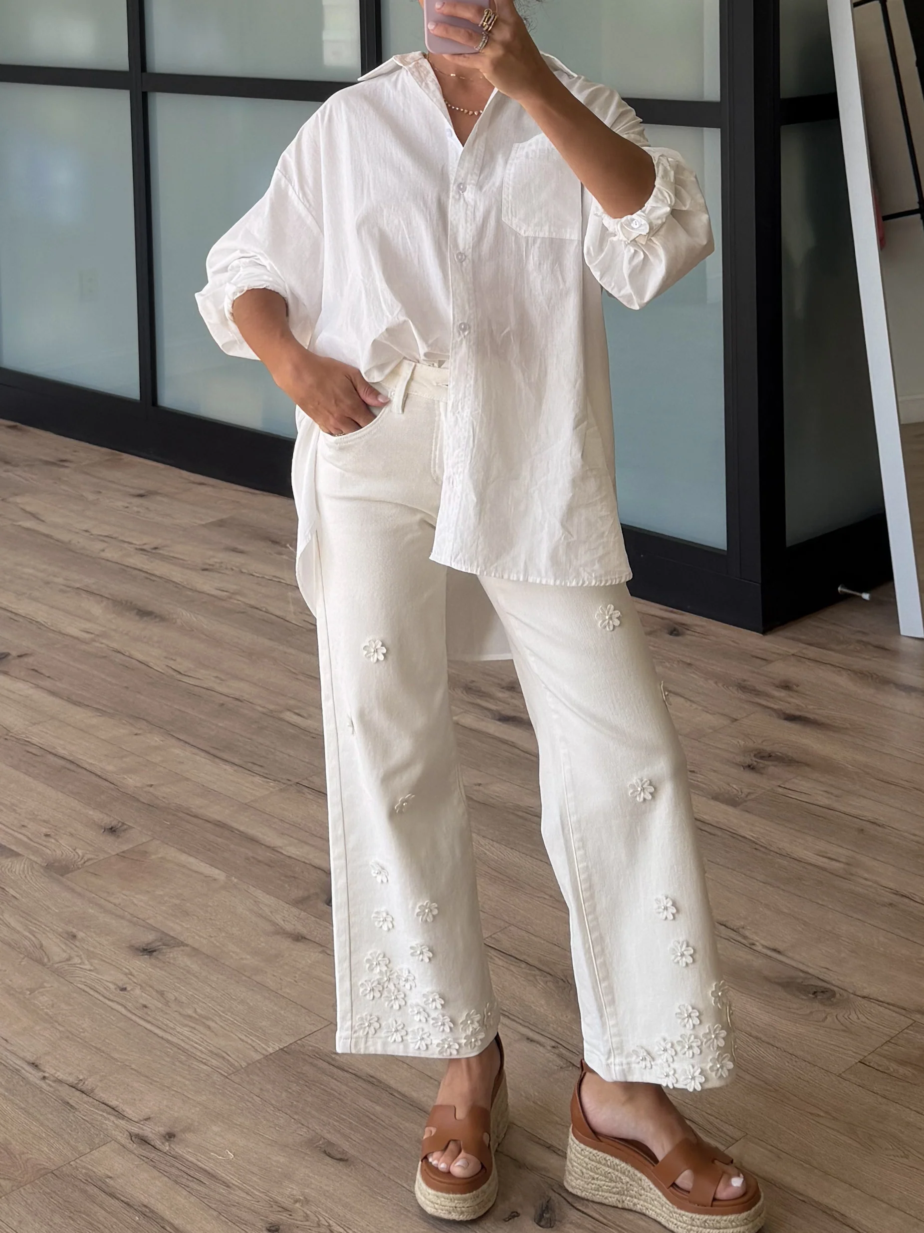 Poplin Cotton Button-Down Shirt | White | RESTOCK - Image 10