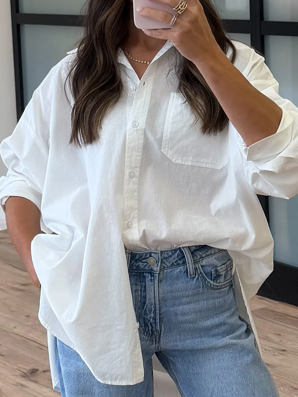 Poplin Cotton Button-Down Shirt | White | RESTOCK - Image 4