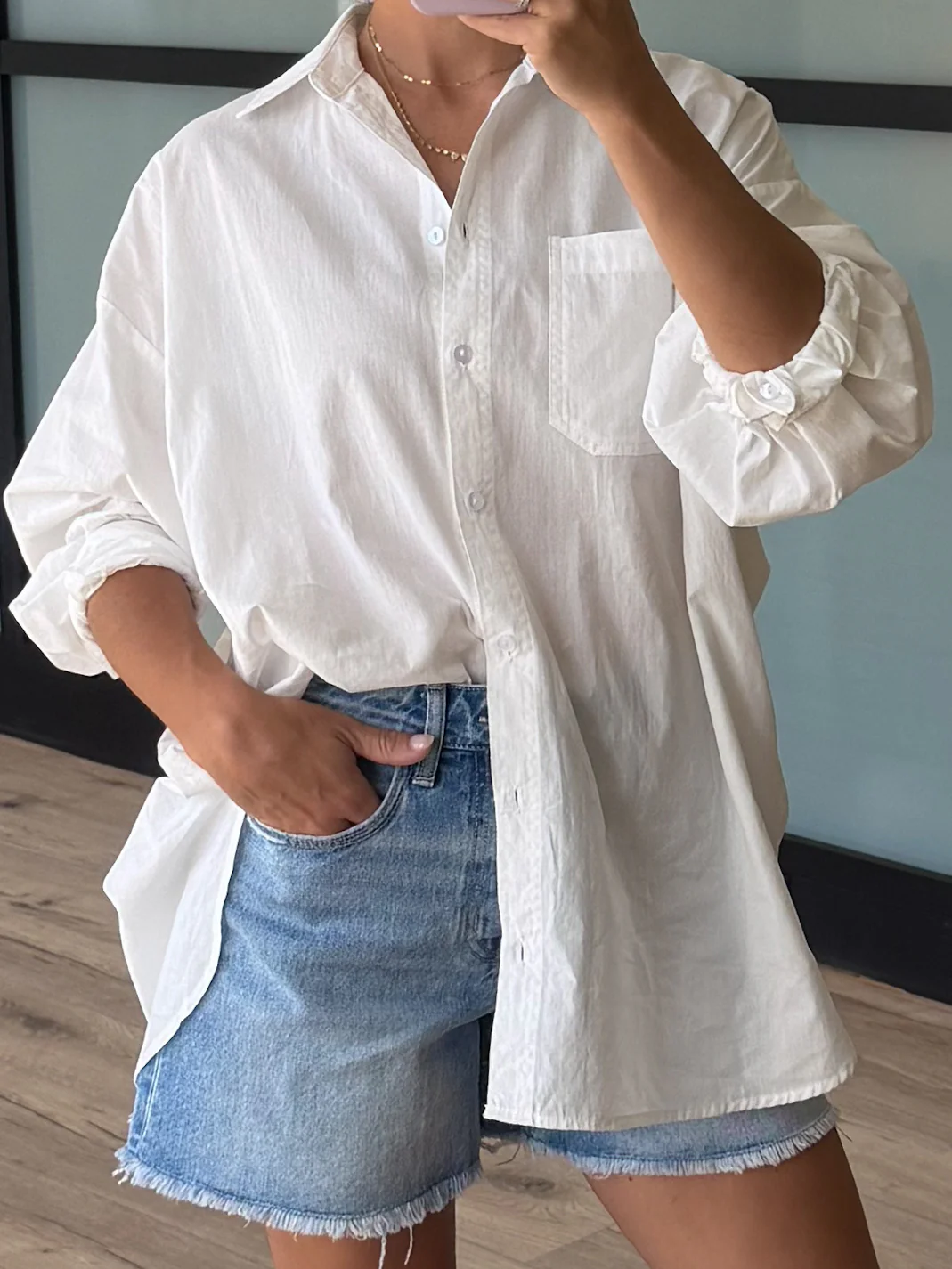 Poplin Cotton Button-Down Shirt | White | RESTOCK - Image 7