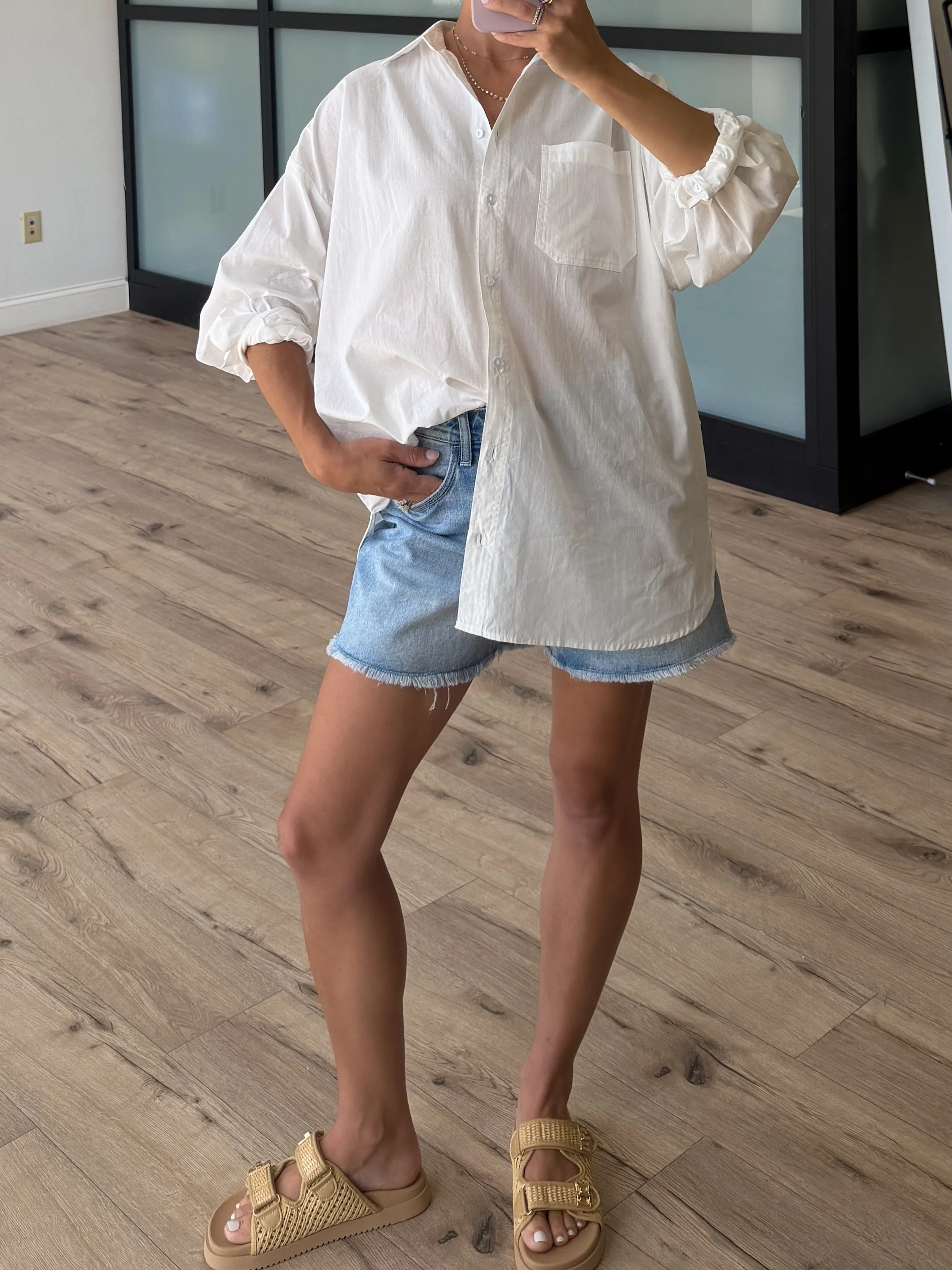 Poplin Cotton Button-Down Shirt | White | RESTOCK - Image 9